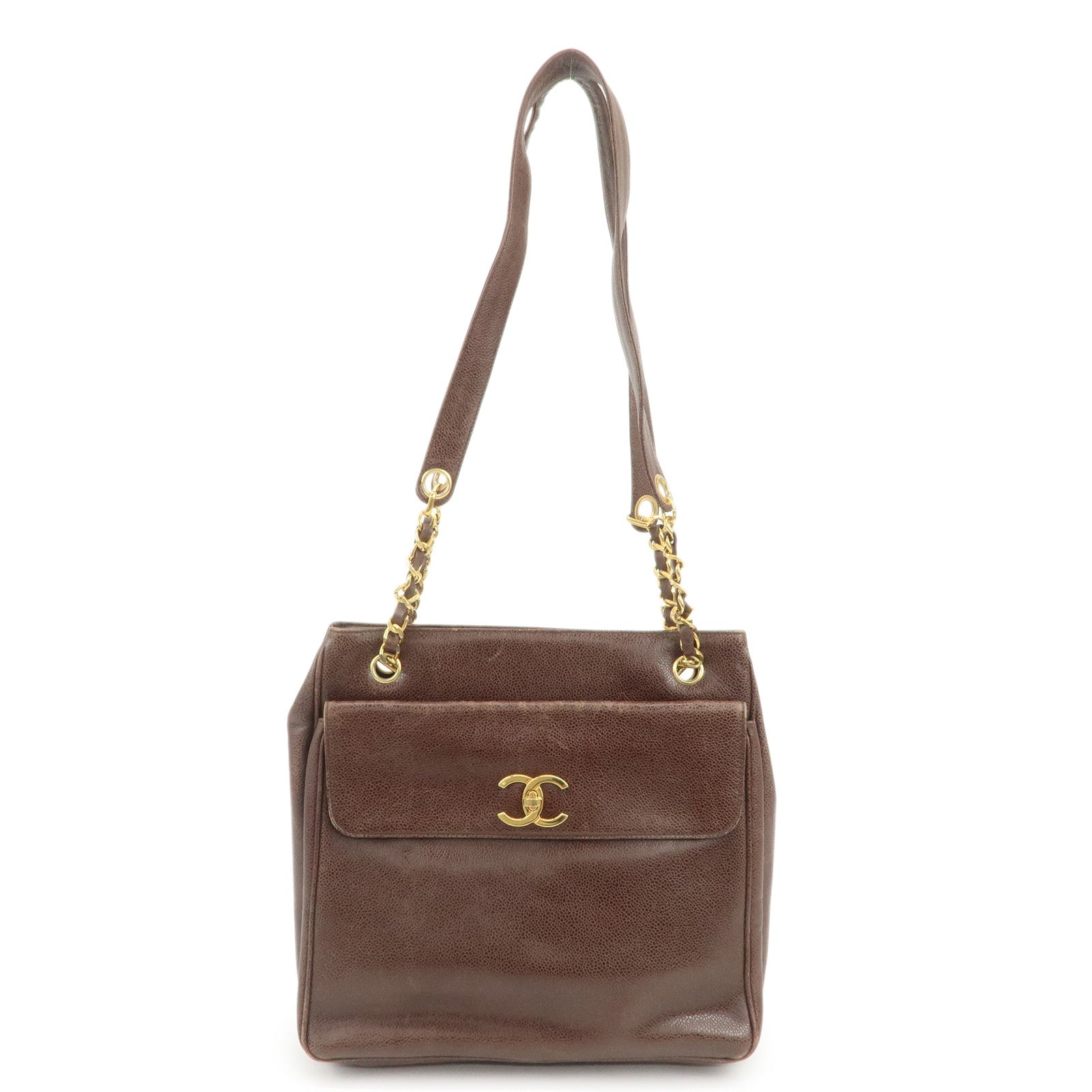 CHANEL COCO Mark Caviarskin Shoulder Bag Brown Gold