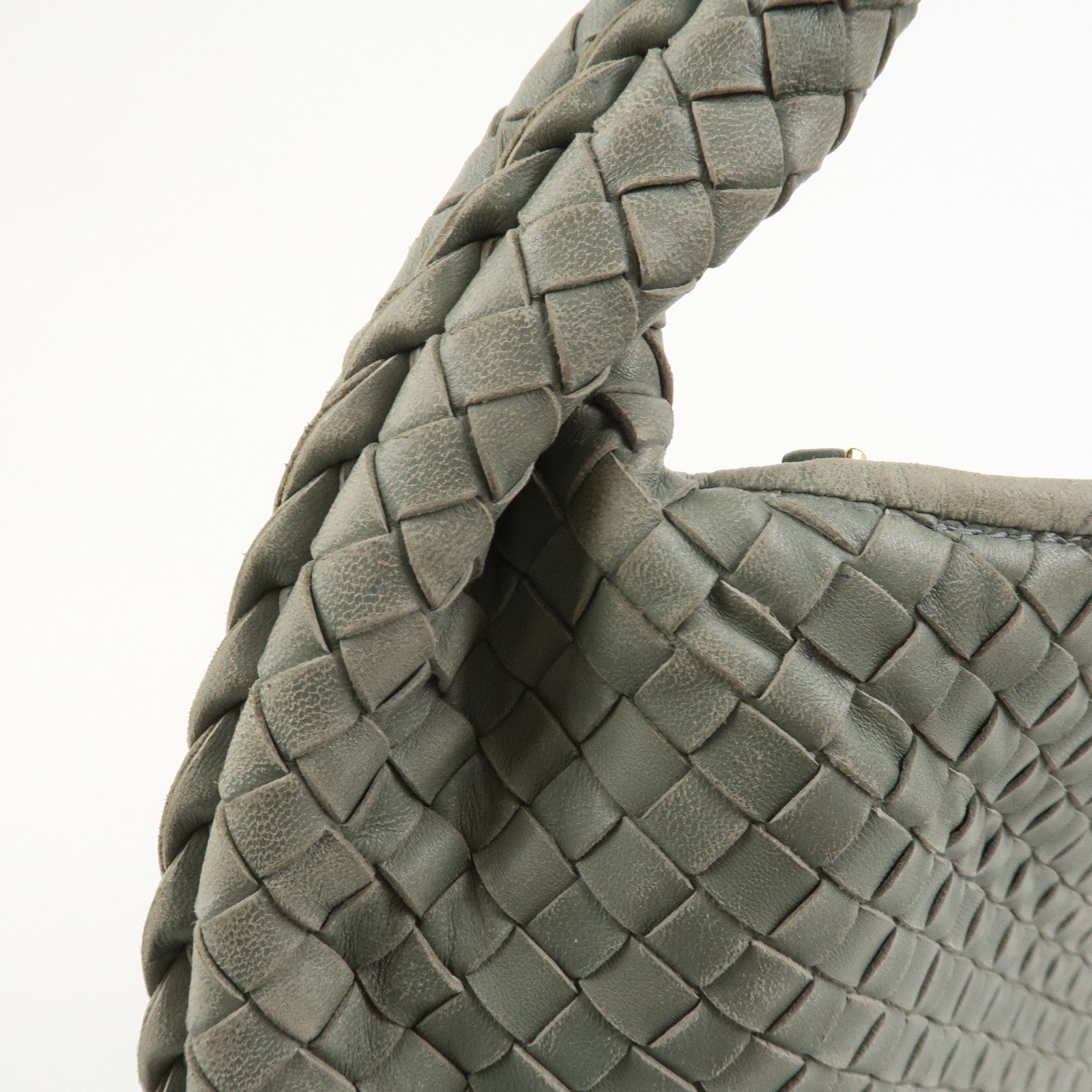 BOTTEGA VENETA  Hobo Intrecciato Leather Shoulder Bag Hand Bag Grey