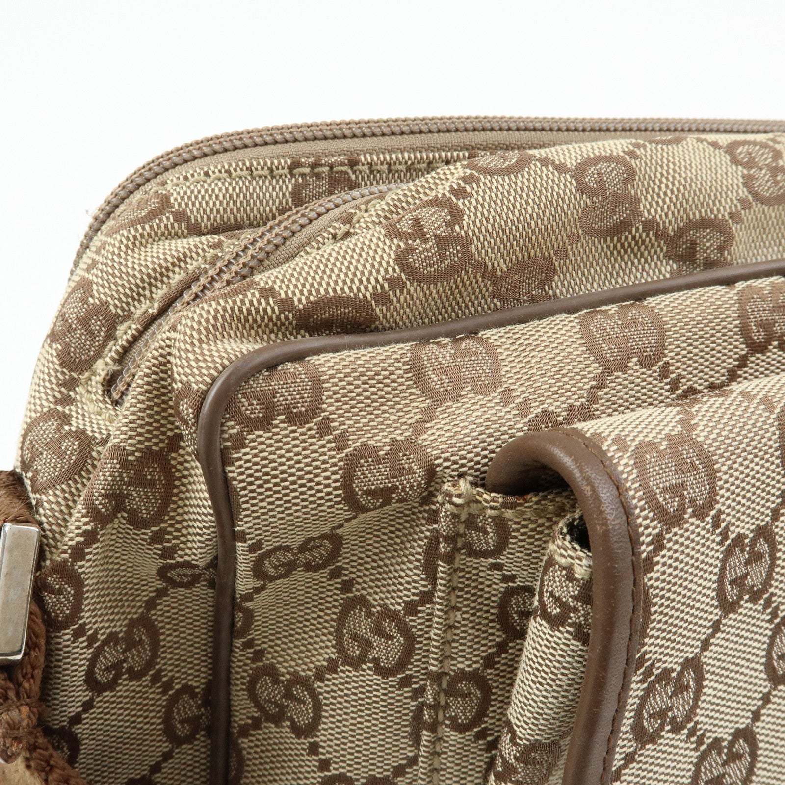 GUCCI GG Canvas Leather Shoulder Crossbody Bag Beige Brown 90474