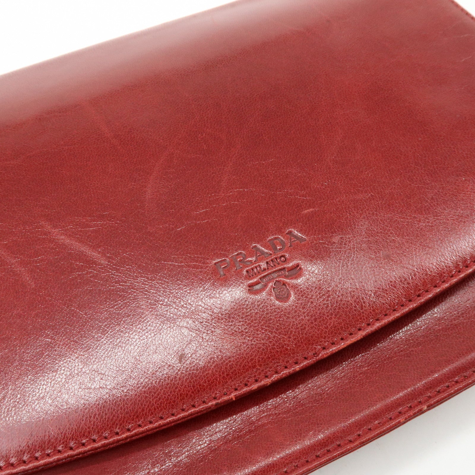 PRADA Logo Leather Plastic Chain Shoulder Bag Hand Bag Red