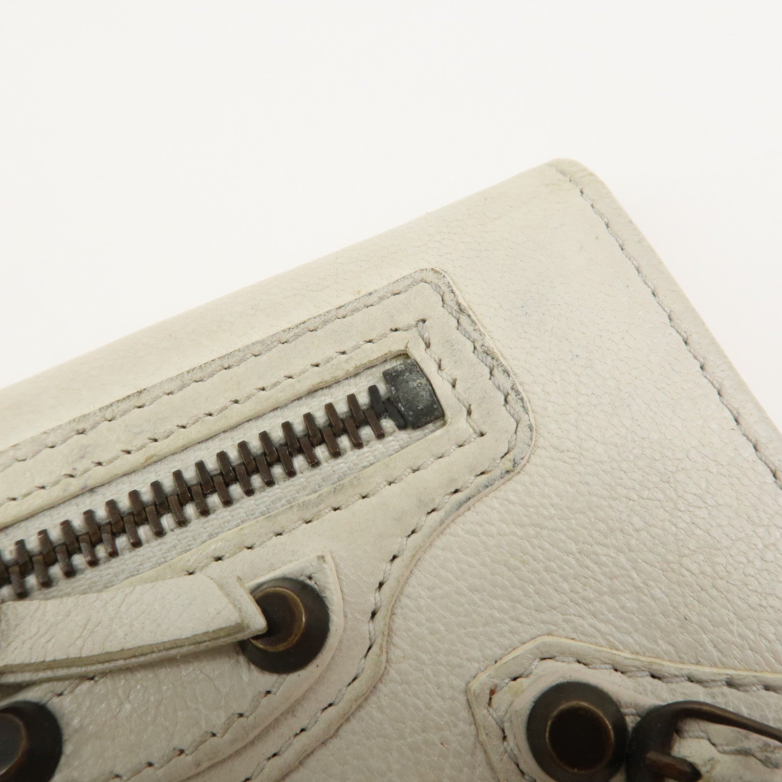 BALENCIAGA Logo Leather Card Case Card Holder Ivory 253050