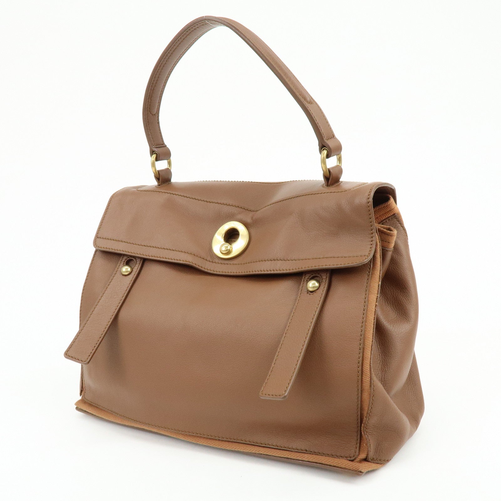 SAINT LAURENT PARIS Muse Two Leather Canvas Hand Bag Brown 229630