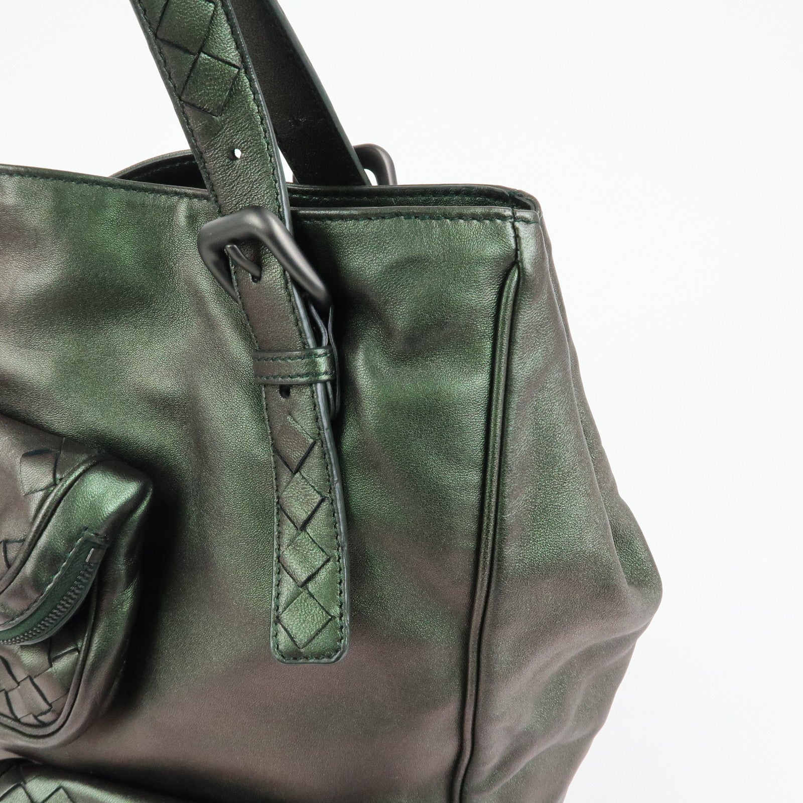 BOTTEGA VENETA Intrecciato Leather Tote Bag Hand Bag Metalic Green