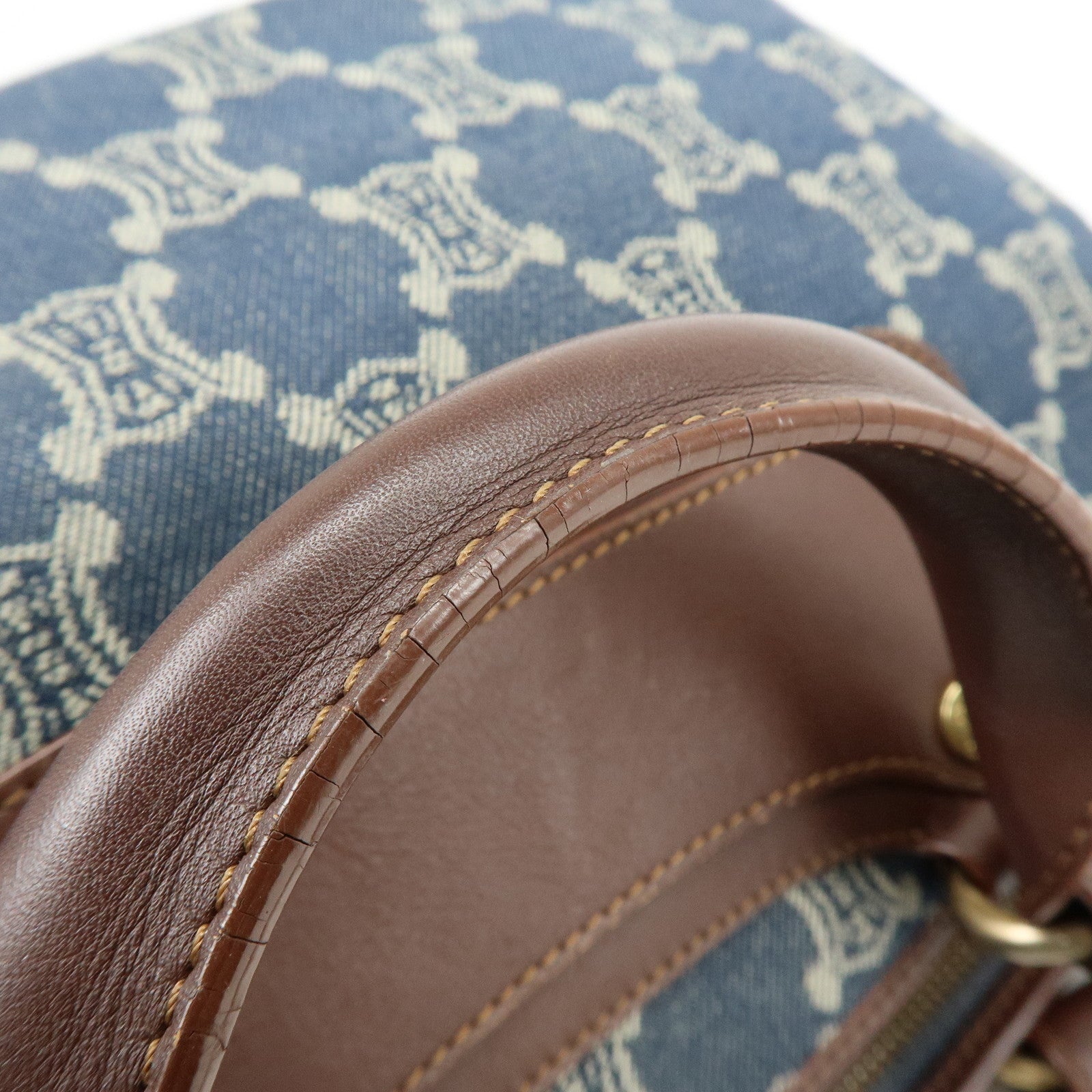 CELINE Macadam Denim Leather Boogie Bag Hand Bag Blue Brown