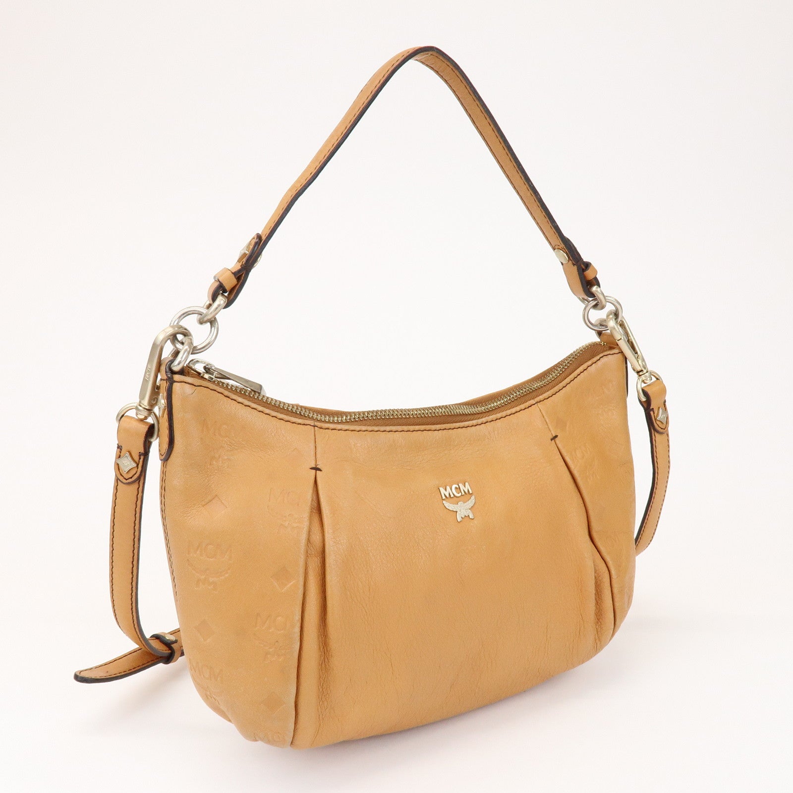 MCM Logo Leather 2WAY Bag Hand Bag Shoulder Bag Crossbody Bag Brown