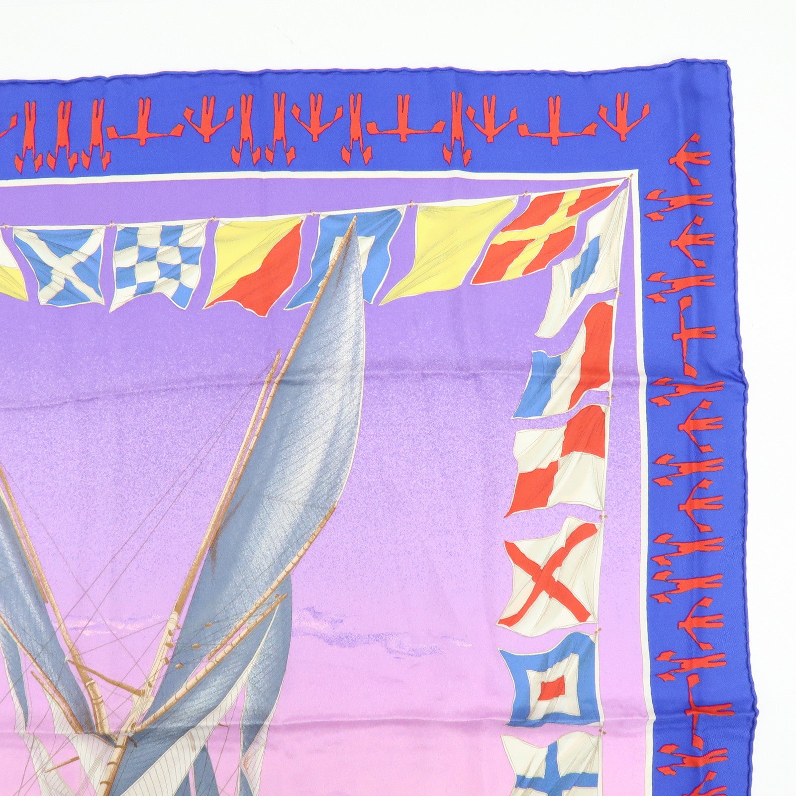 HERMES Carre 90 Silk 100% Scarf EN COURSE Purple Blue