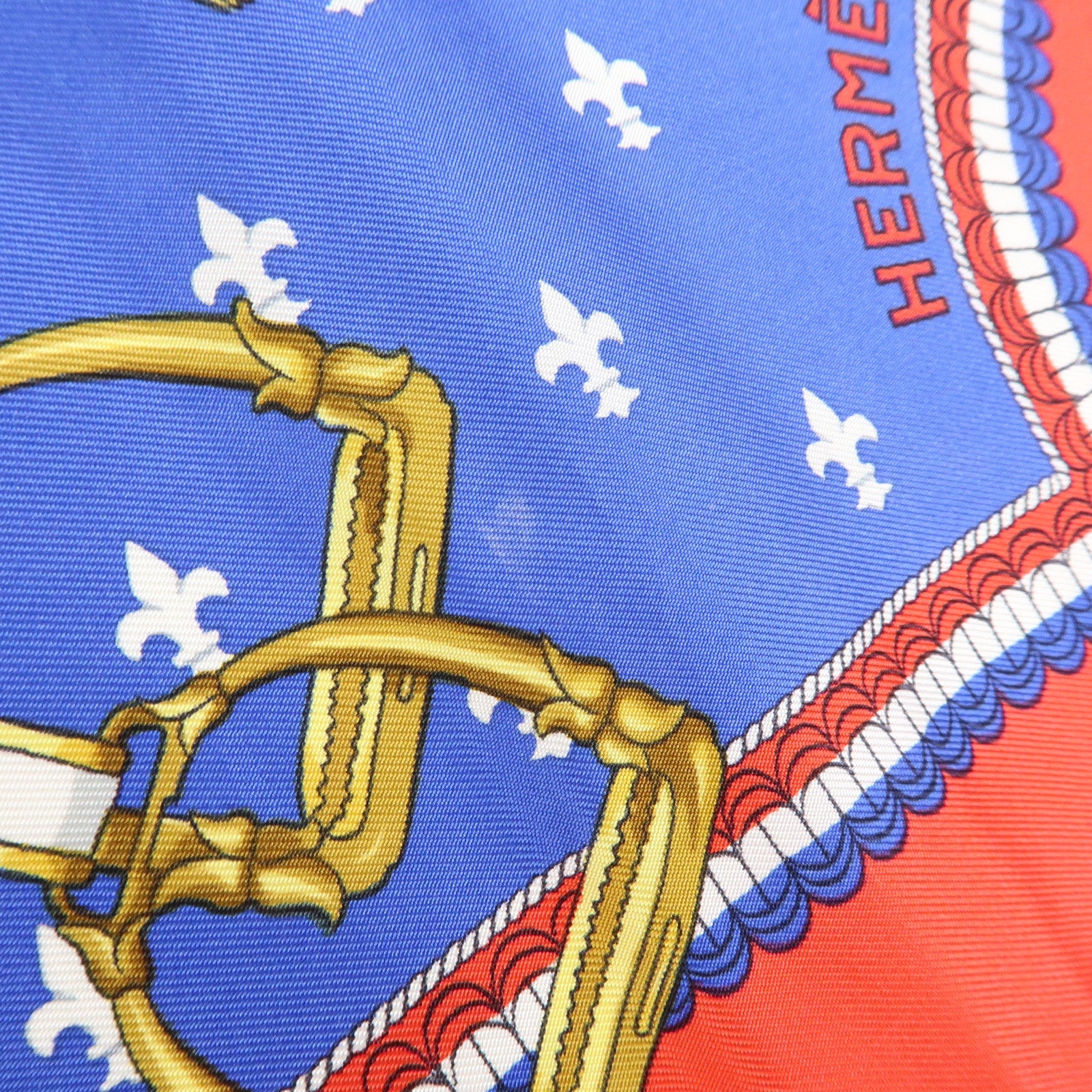 HERMES Carre 90 Silk 100% Scarf SELLES A HOUSSE Blue White Gold Red