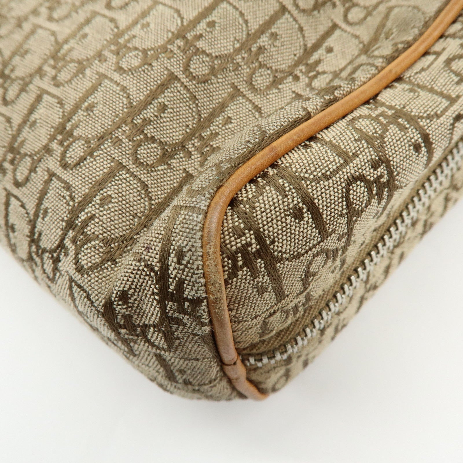 Christian Dior Trotter Canvas Leather Hand Bag Cosmetic Bag Brown