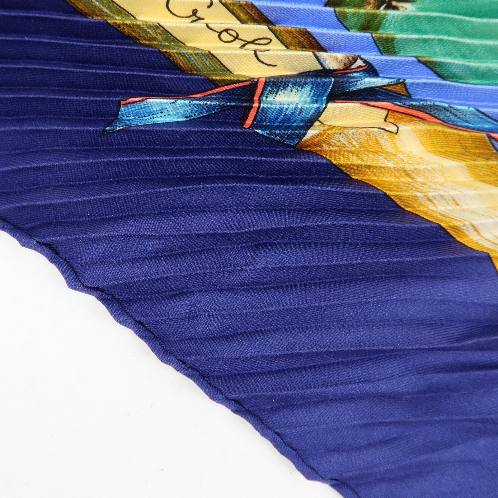 HERMES Pleated Carre 90 Silk 100% Scarf Jardin Creole Navy