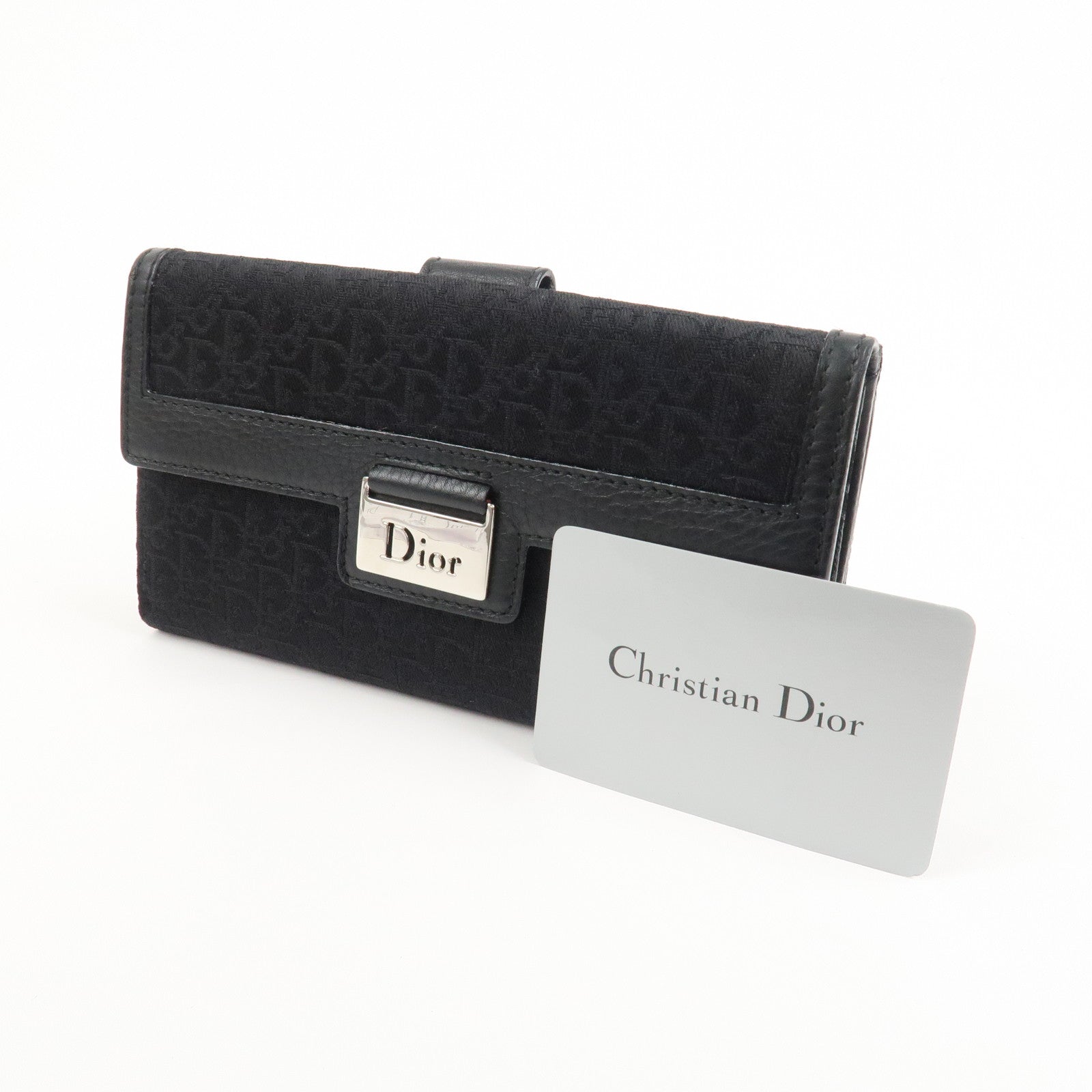 Christian Dior Trotter Canvas Leather Long Wallet Black