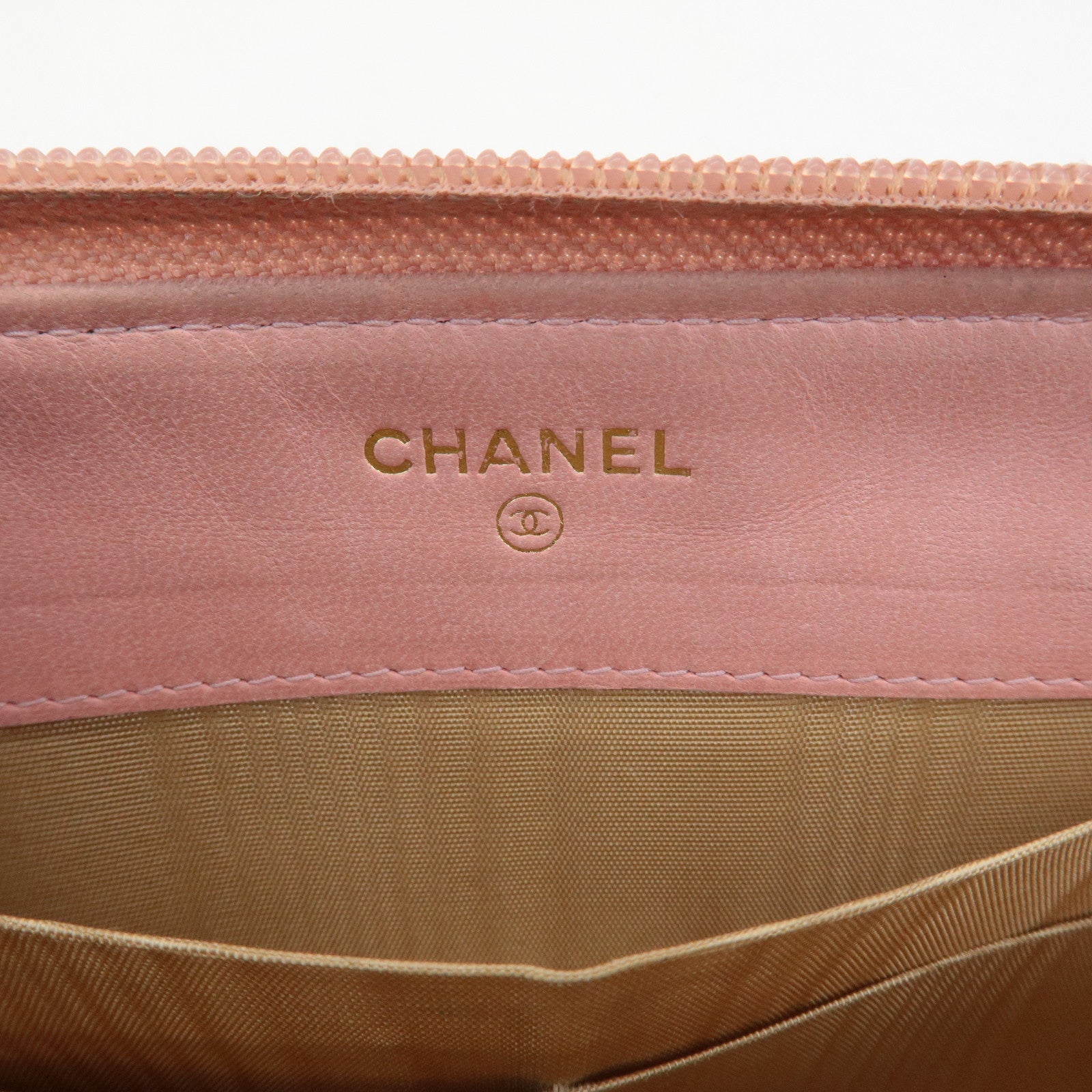 CHANEL COCO Mark Caviarskin Zip Around Long Wallet Pink A50071 Used