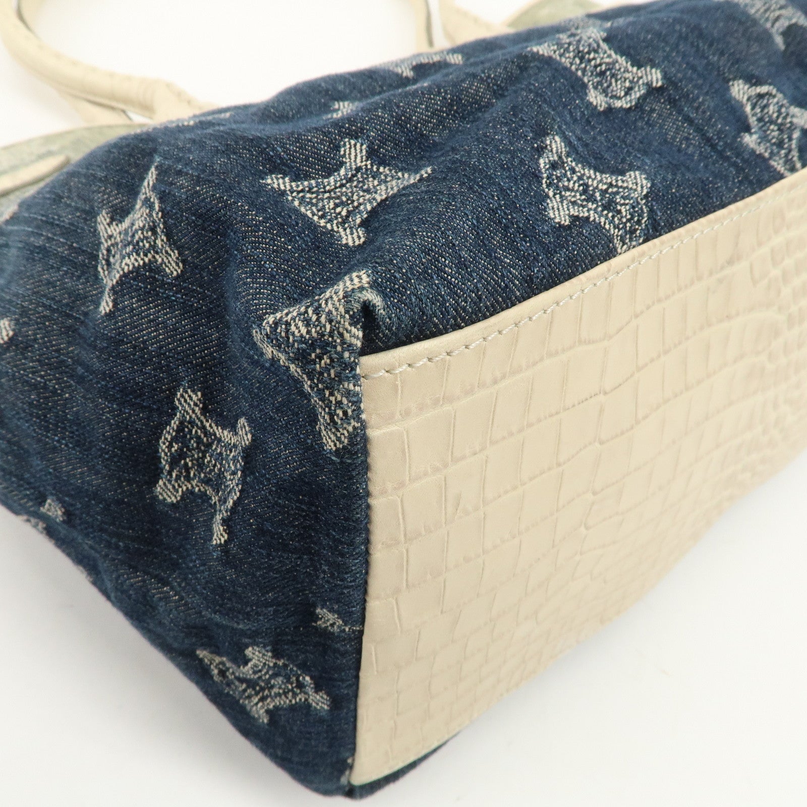 CELINE Macadam Denim Leather Tote Bag Indigo Blue Ivory
