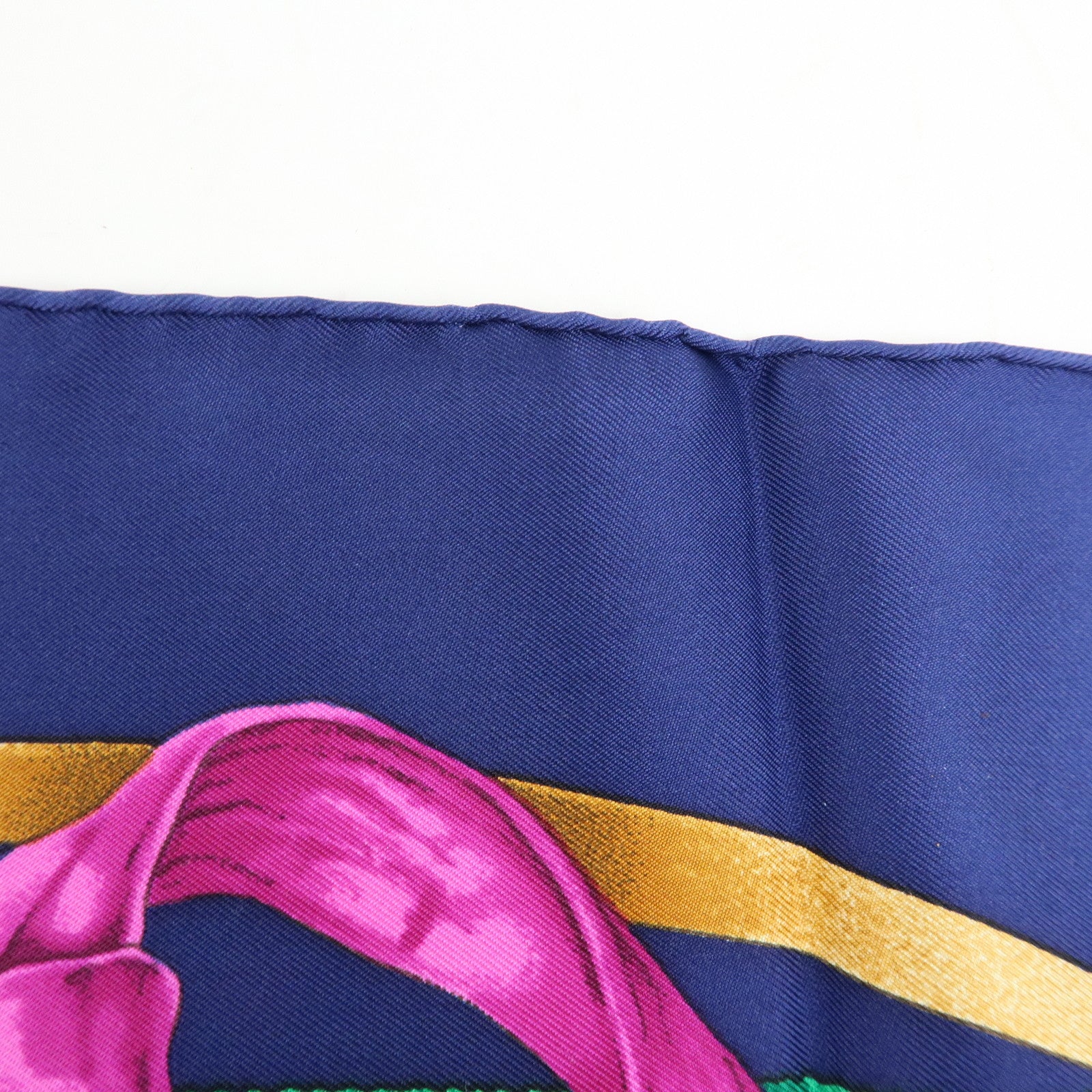 HERMES Carre 90 Silk 100% Scarf Grand Manege Navy Gold