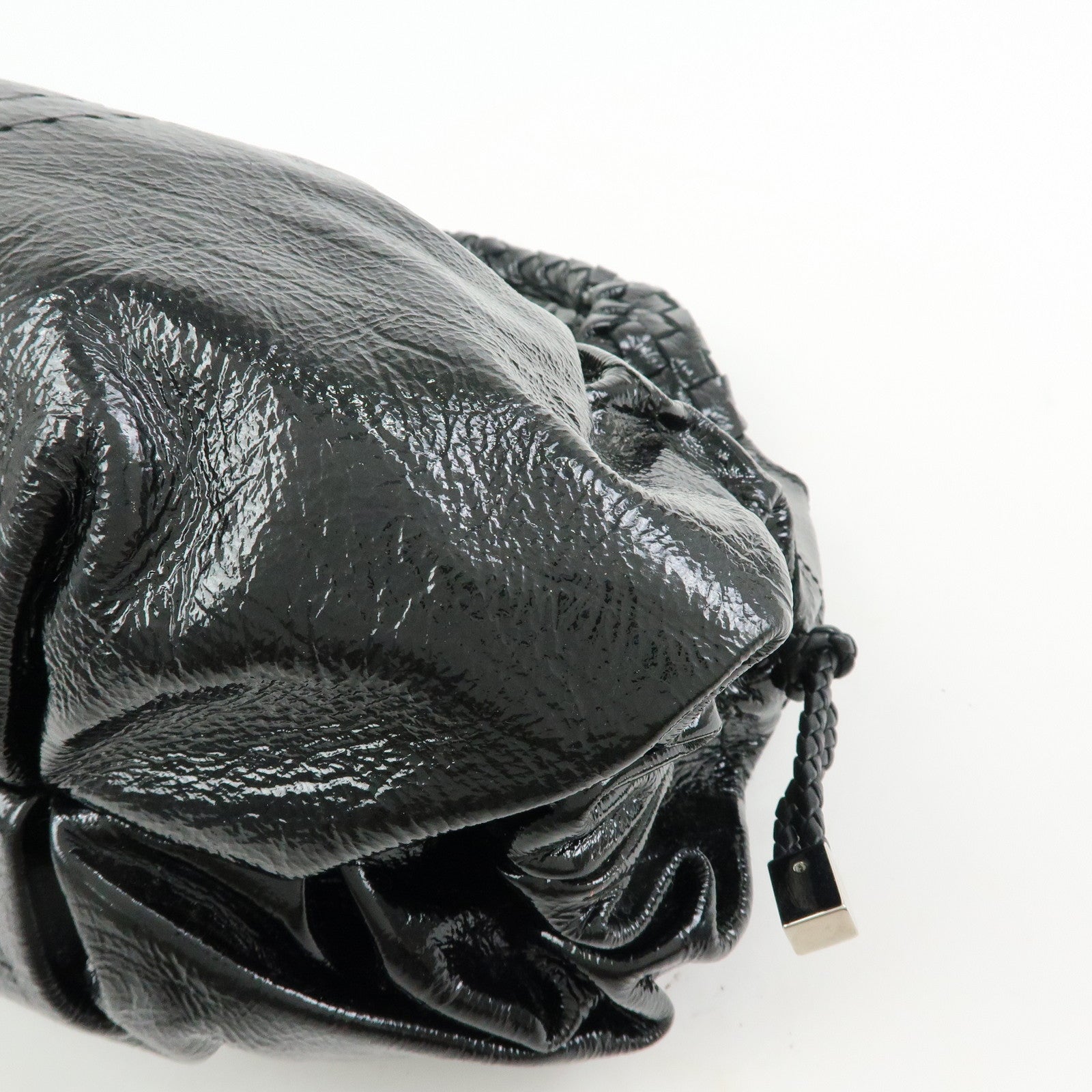 Ferragamo Gancini Patent Leather Hand Bag Shoulder Bag Black