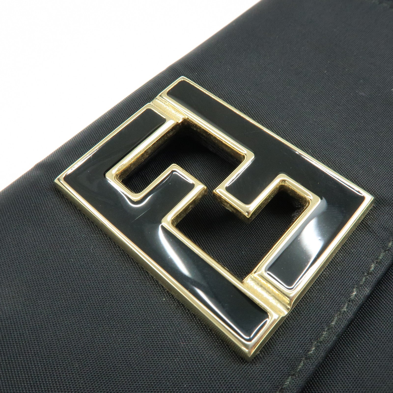 FENDI Nylon Leather Hand Bag Shoulder Bag Black 15333