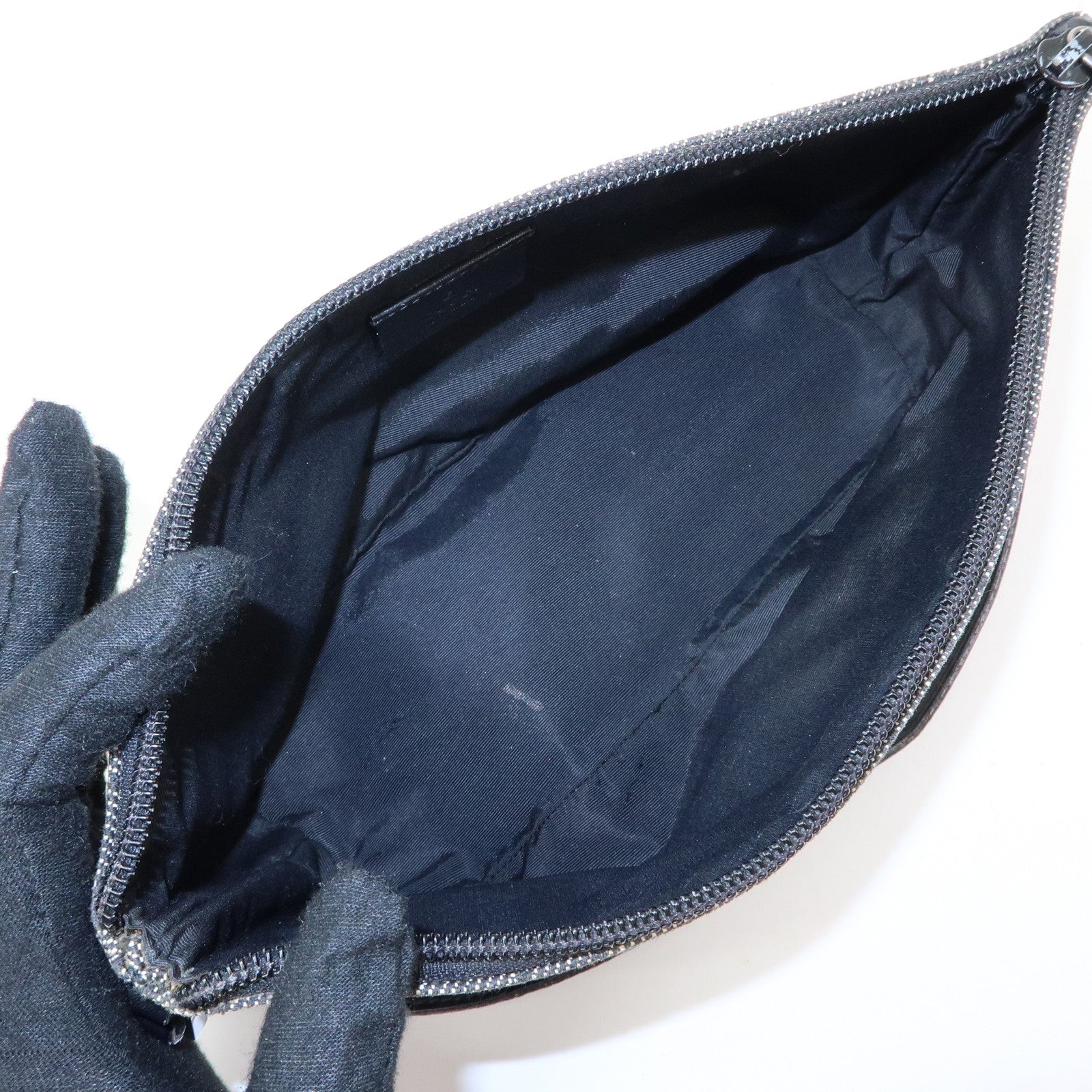 GUCCI Boat Bag GG Canvas Leather Accessory Pouch Black 07198