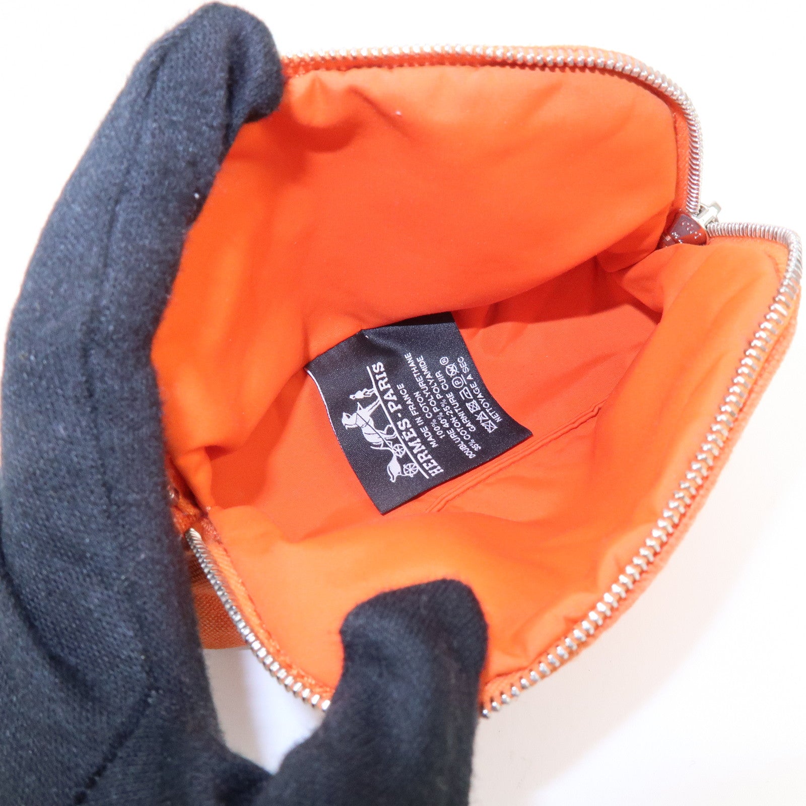 HERMES Bolide Mini Mini 16 Canvas Leather Cosmetic Pouch Orange
