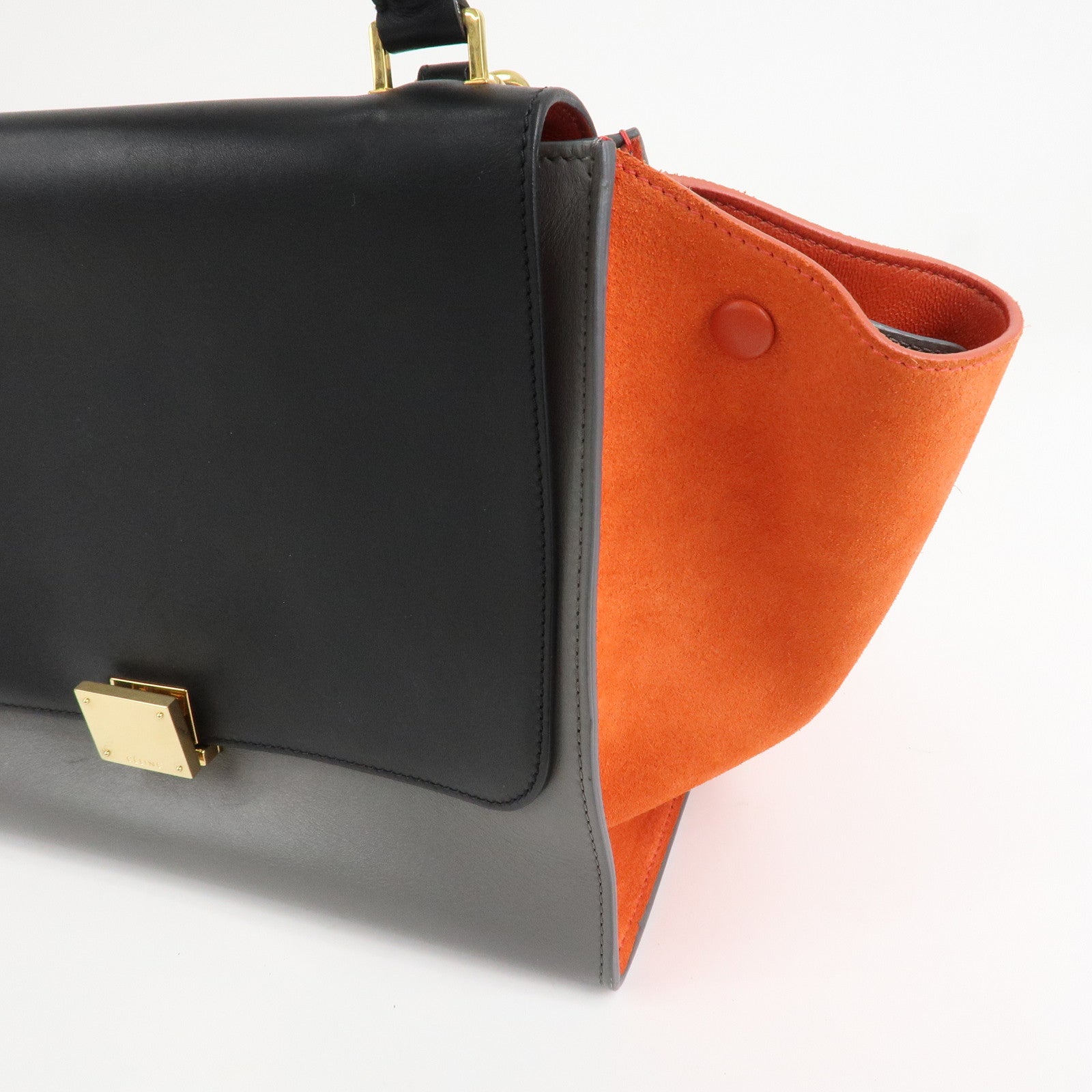 CELINE Trapeze Leather Suede 2Way Hand Shoulder Bag Black Orange