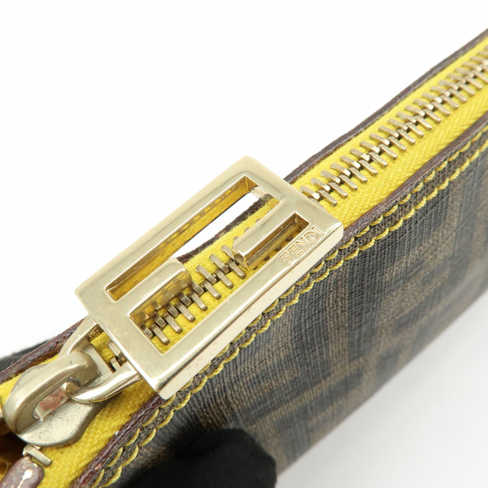 FENDI Zucca Print PVC Chain Accessory Pouch Brown Yellow 8BR592