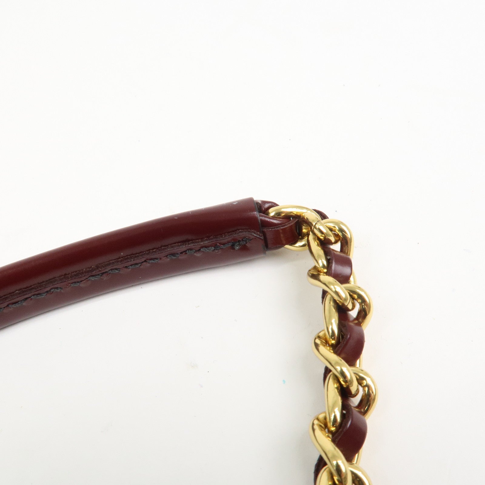 PRADA Leather Fur Chain Shoulder Bag Crossbody Bag Brown BP0368