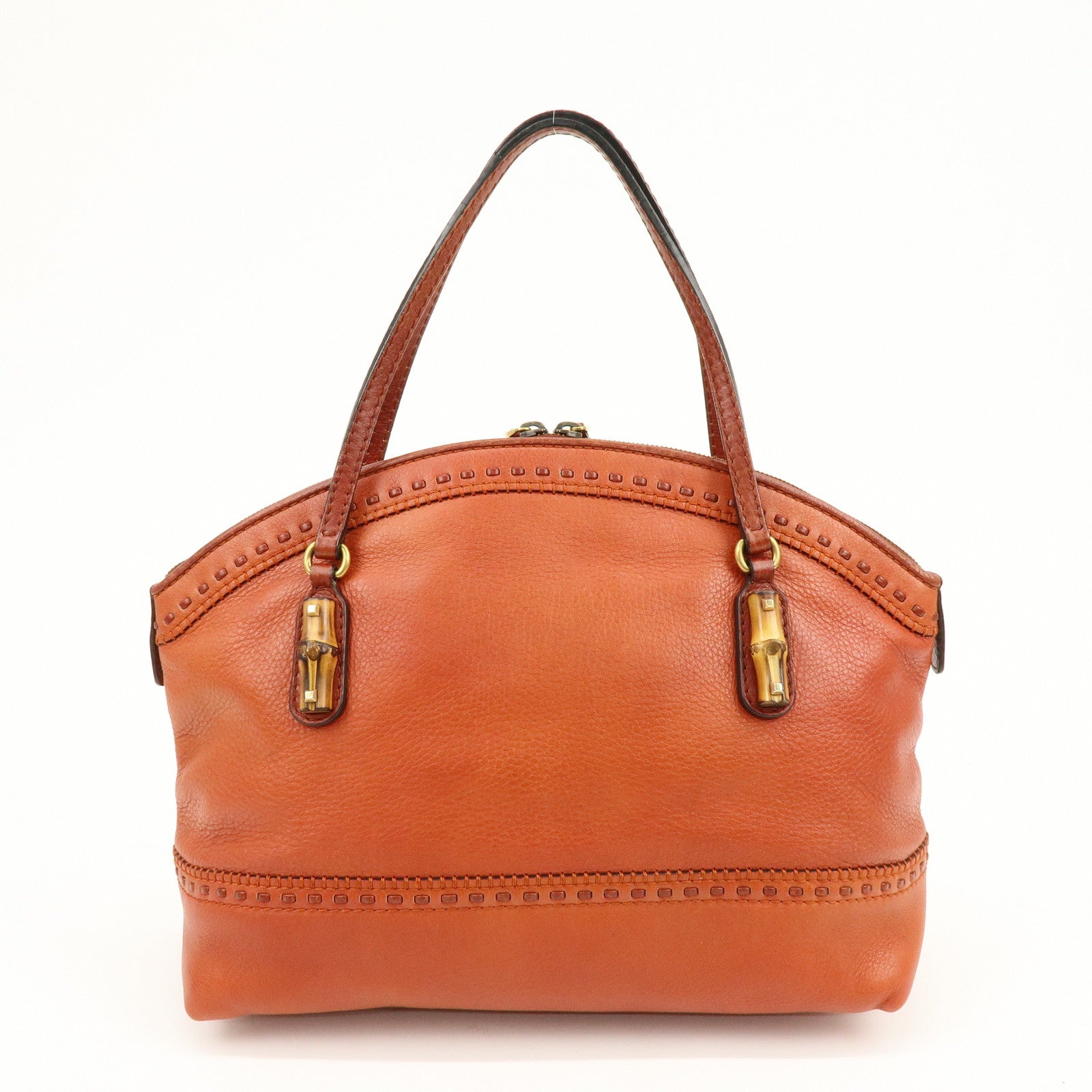 GUCCI Bamboo Laidback Crafty Leather Tote Hand Bag Orange 339002