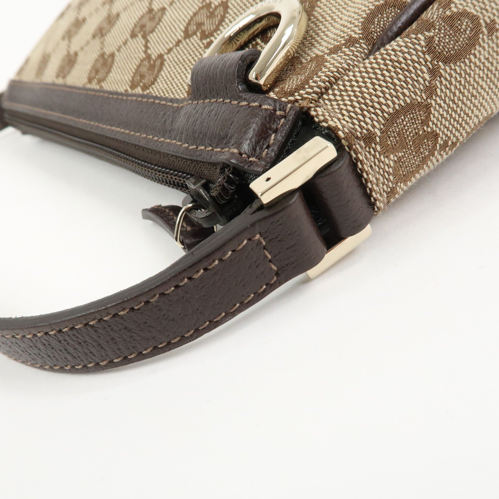 GUCCI GG Canvas Leather Accessory Pouch Hand Bag Brown 145750