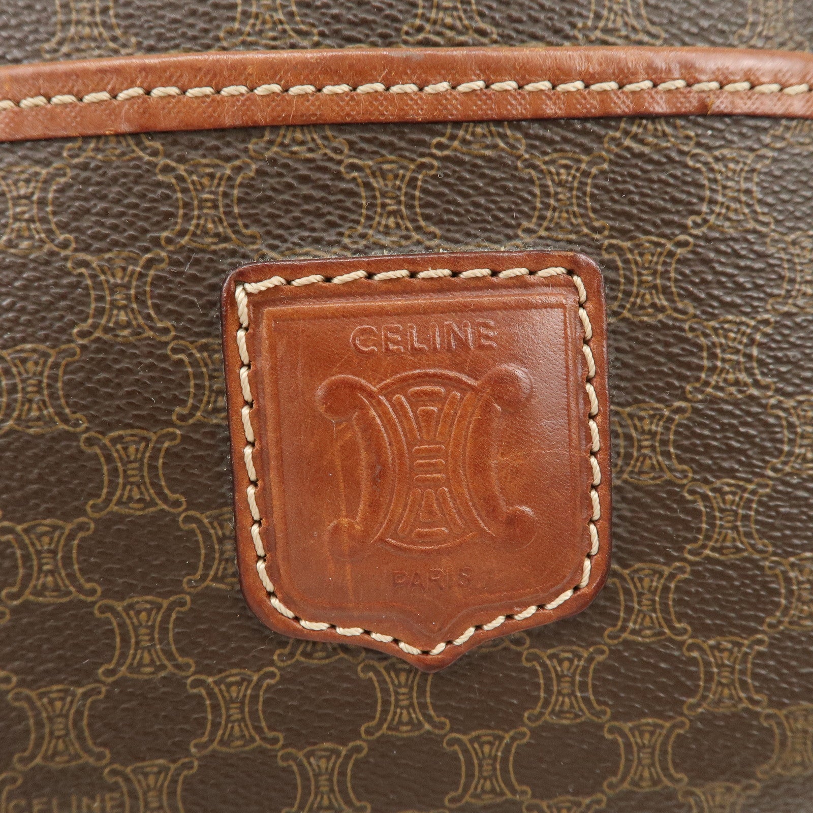 CELINE Macadam PVC Leather Boston Bag Brown Gold HDW
