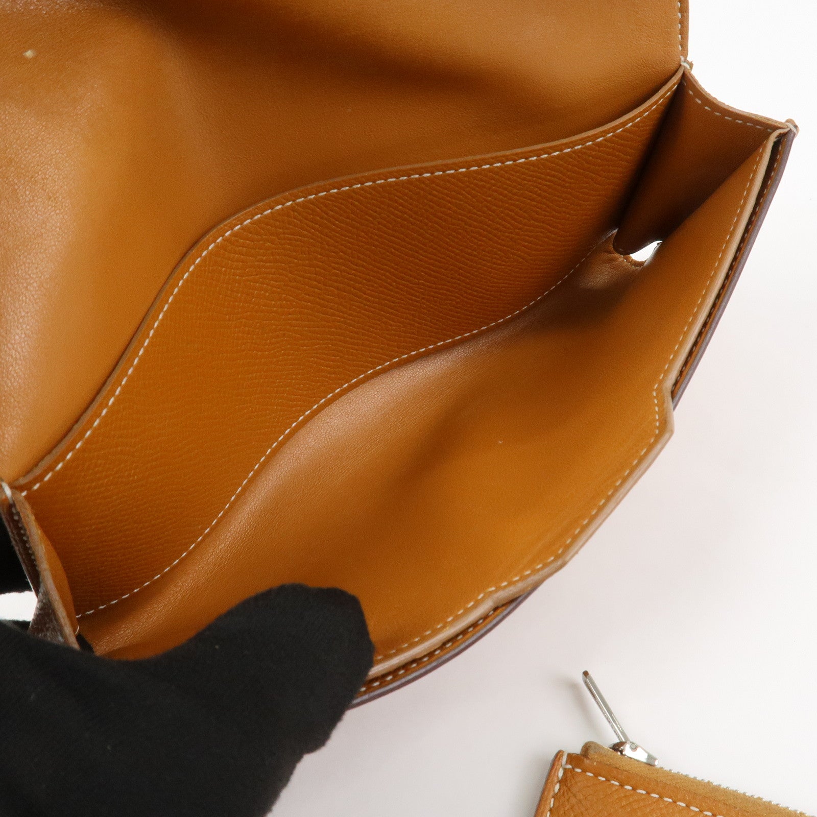 HERMES Logo Leather Passant X Stamped Flap Long Wallet Brown