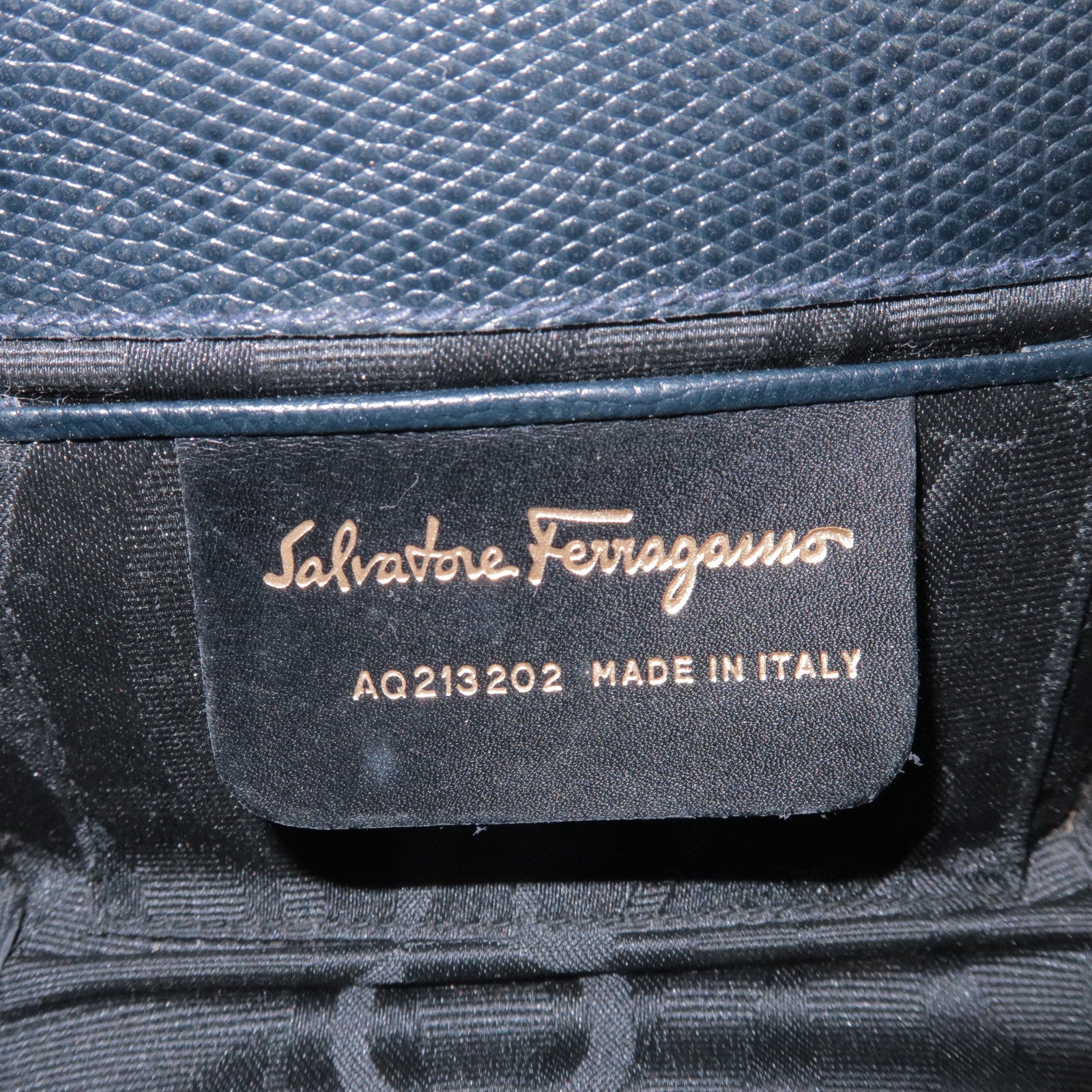 Ferragamo Vara Ribbon Embossed Leather Chain Shoulder Bag Navy
