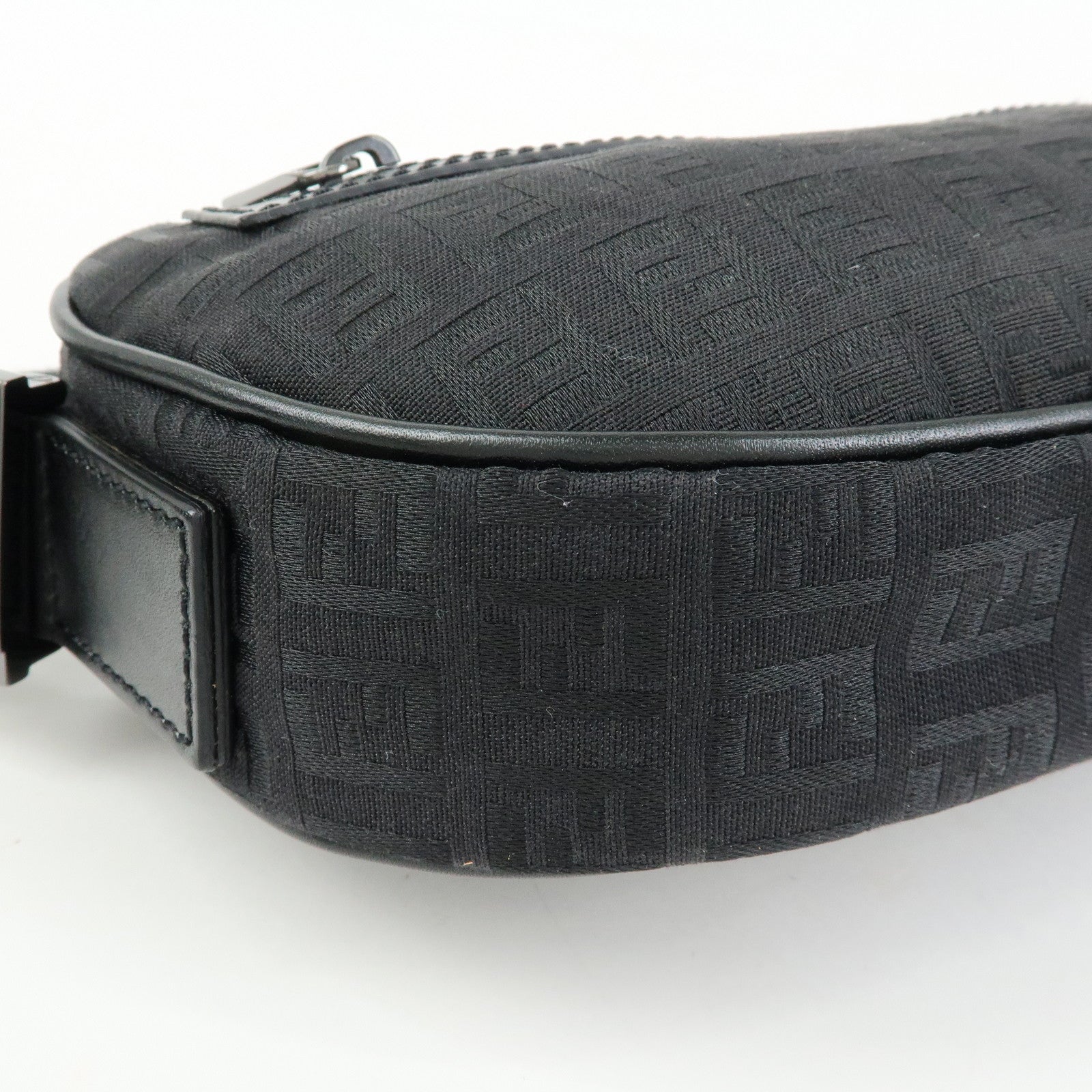 FENDI Zucchino Canvas Leather Shoulder Crossbody Bag Black 8BR324