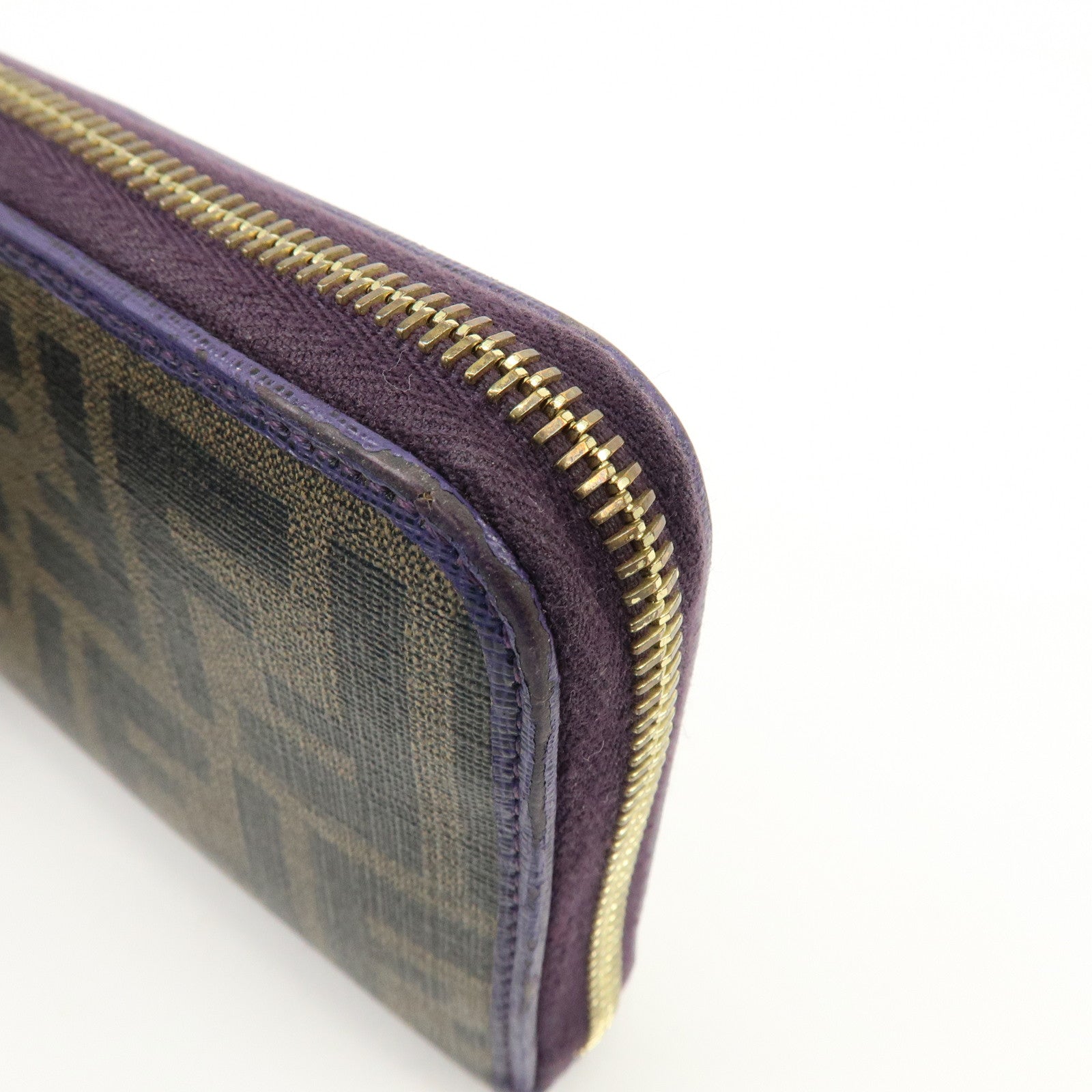 FENDI Zucca PVC Coated Canvas Leather Wallet Brown Purple 8M0899