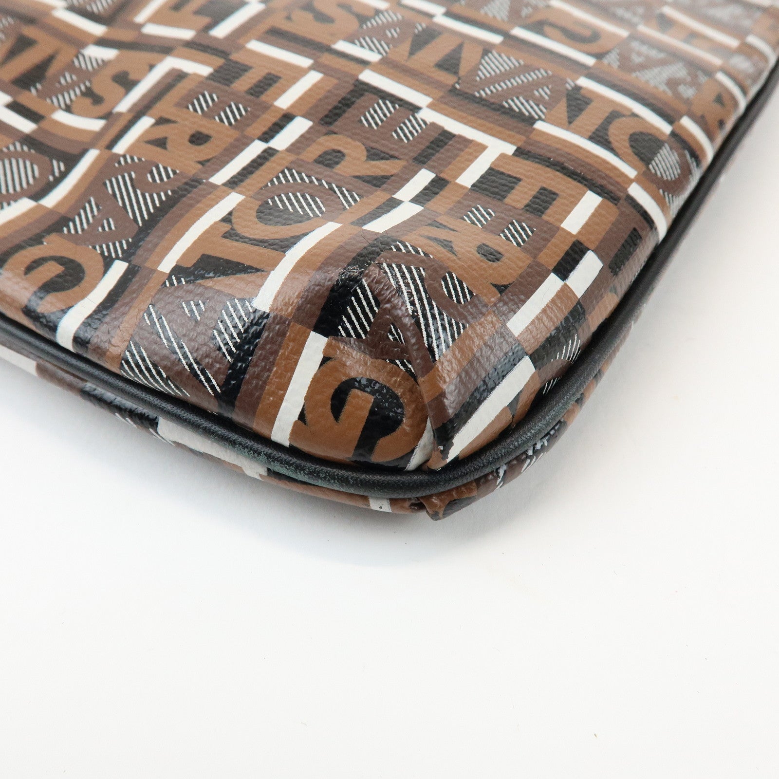 Ferragamo Logo PVC Leather Shoulder Crossbody Bag Brown Black