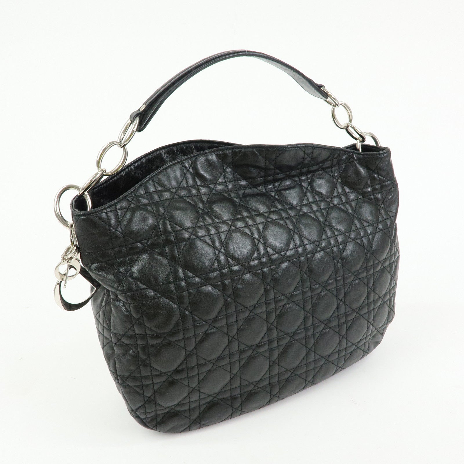 Christian Dior Cannage Lambskin Shoulder Bag Hand Bag Black