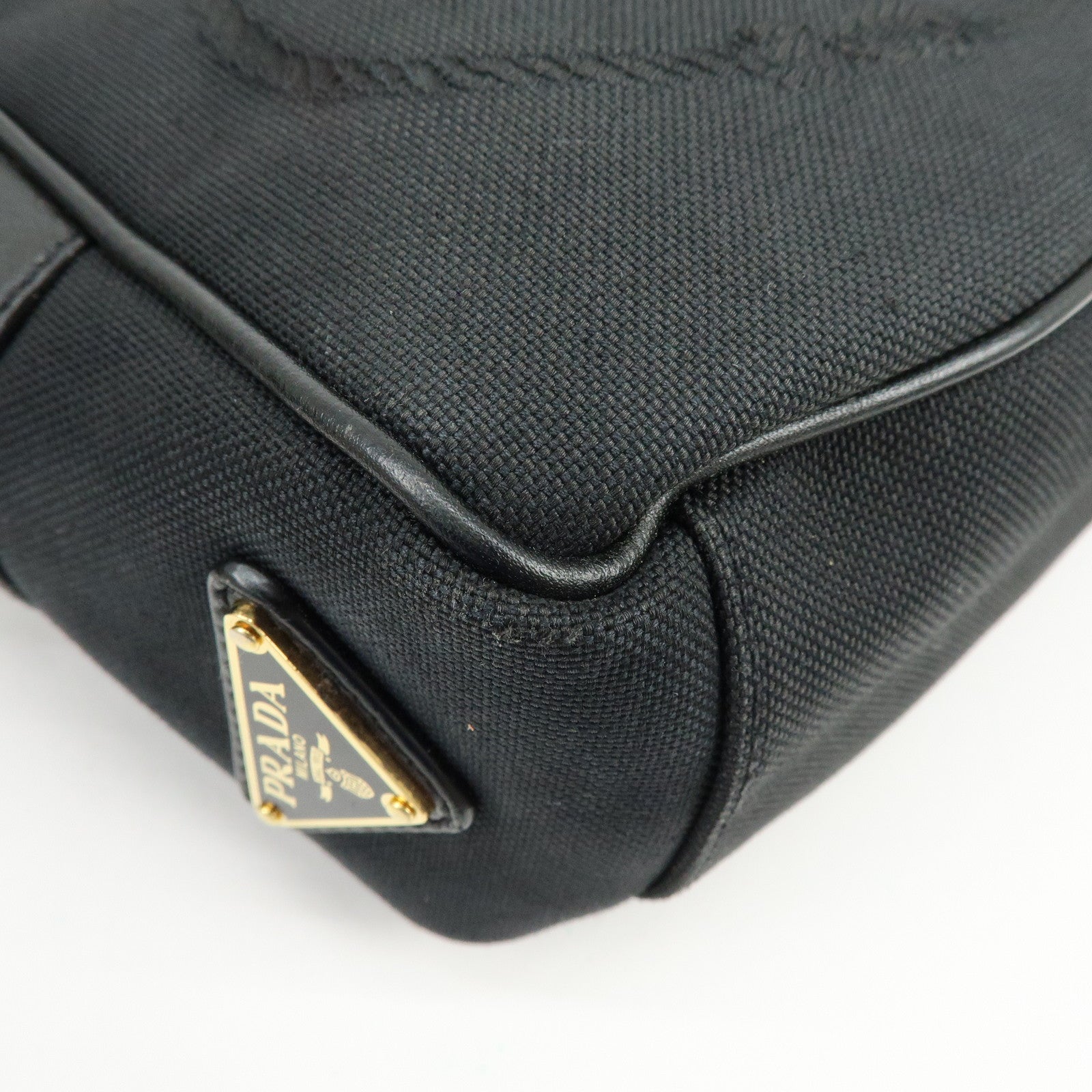 PRADA Triangle Logo Jacquard Leather Shoulder Bag Black 1BH089