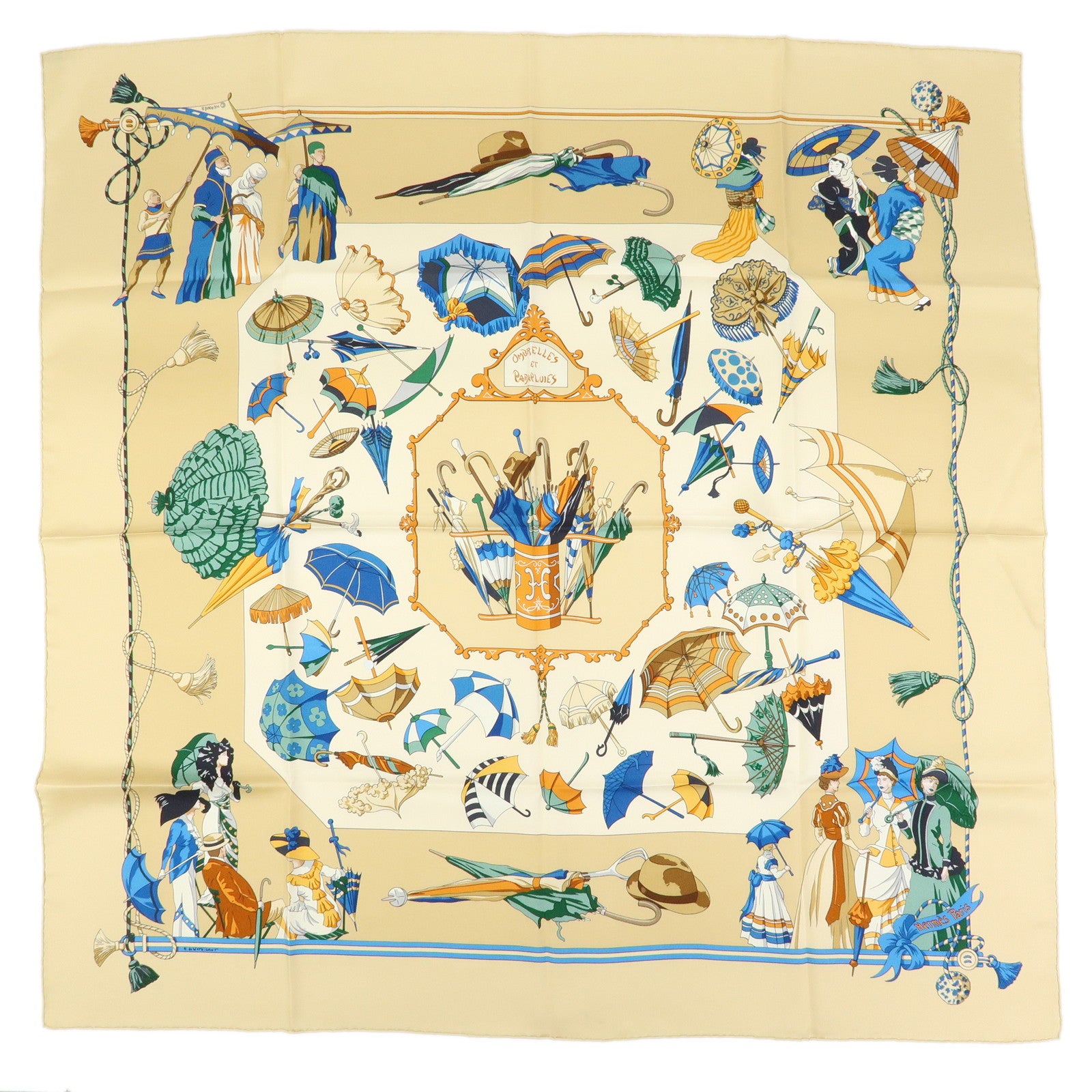 HERMES Carre 90 Silk 100% Scarf OMBRELLES ET PARAPLUIES Beige