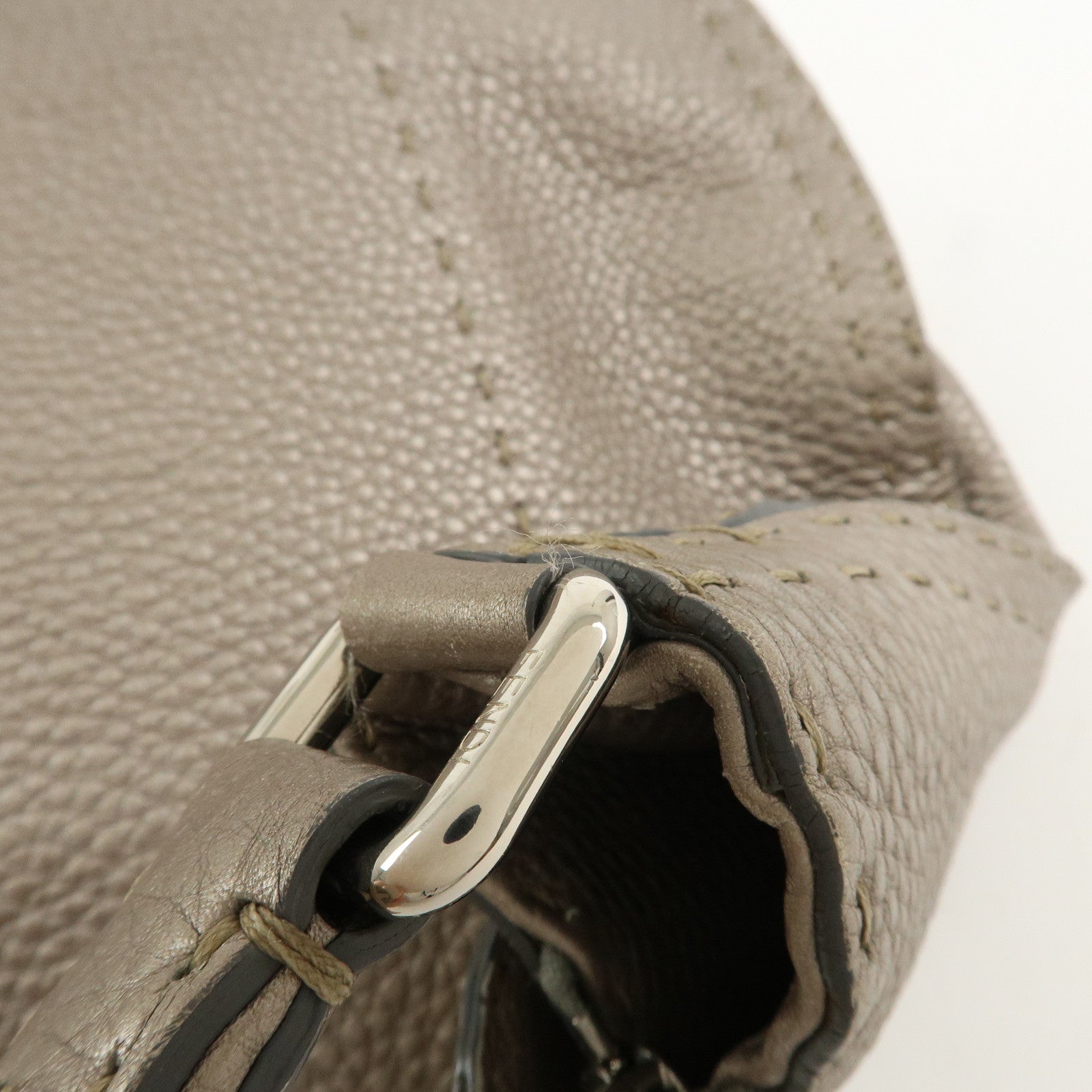 FENDI Selleria Leather Shoulder Bag Hand Bag Silver 8BR582