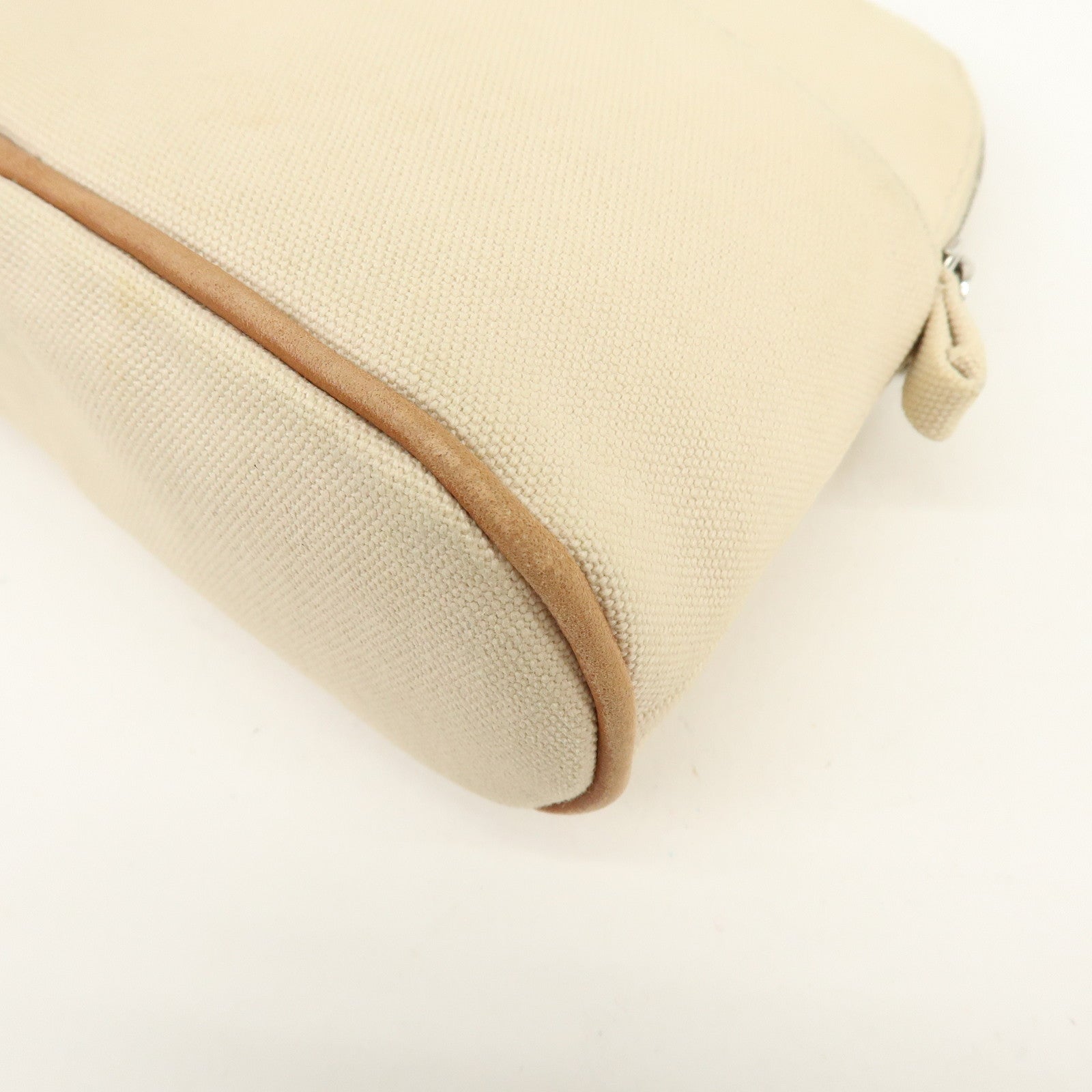 HERMES Bolide Mini Cotton Leather Pouch Cosmetic Case Ivory Beige