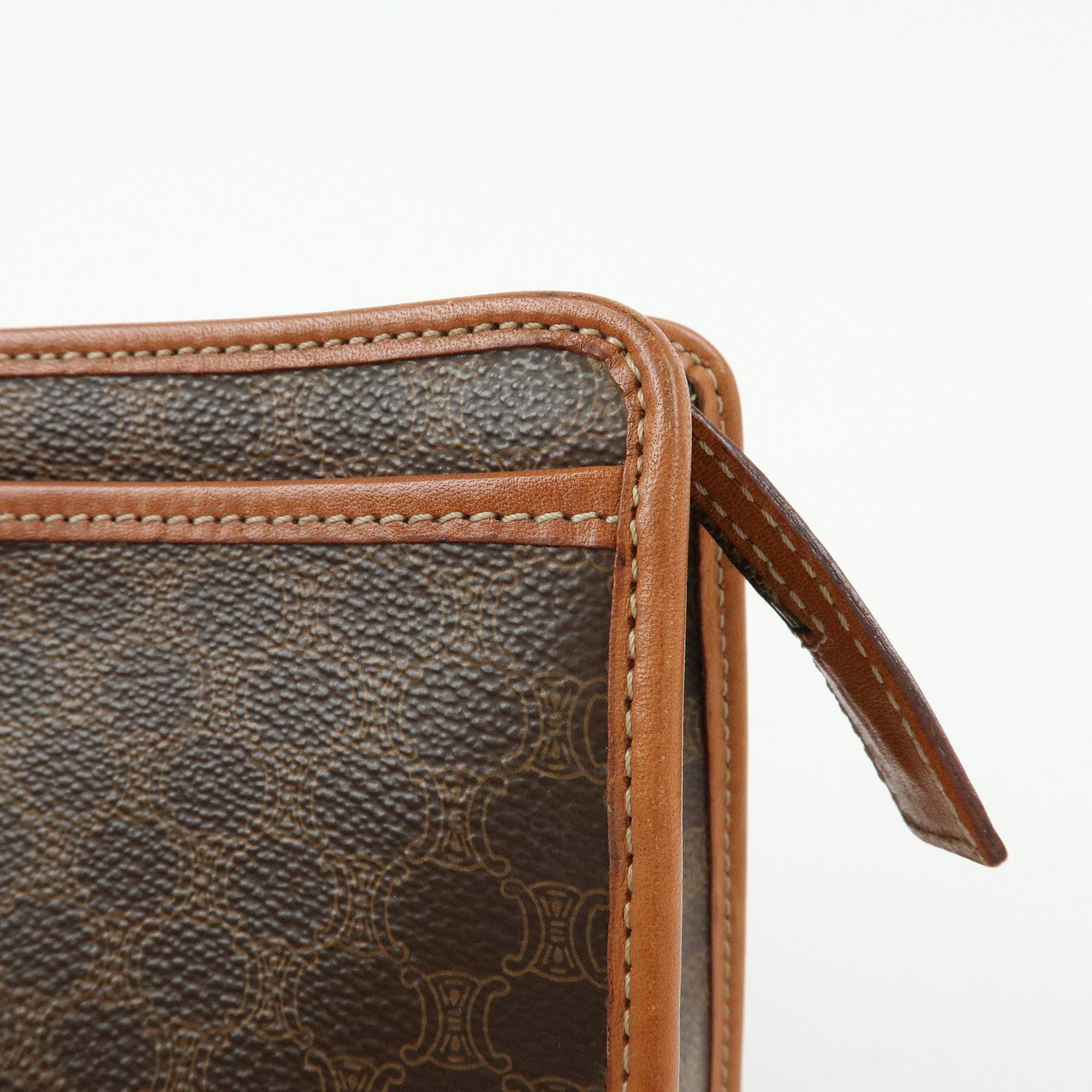 CELINE Macadam PVC Coated Canvas Leather Clutch Bag Pouch Brown