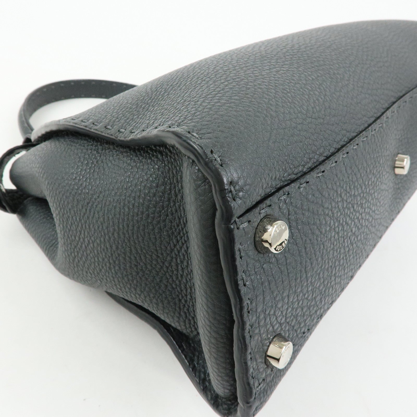 FENDI Selleria Peekaboo Leather 2Way Bag Hand Bag Gray 8BN290