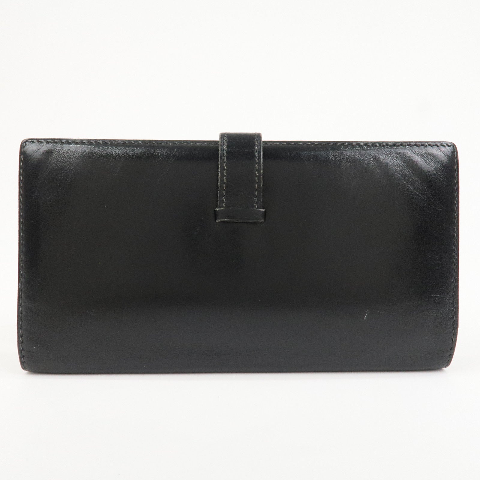 HERMES Box Calf Leather Beant Classic Long Wallet Black
