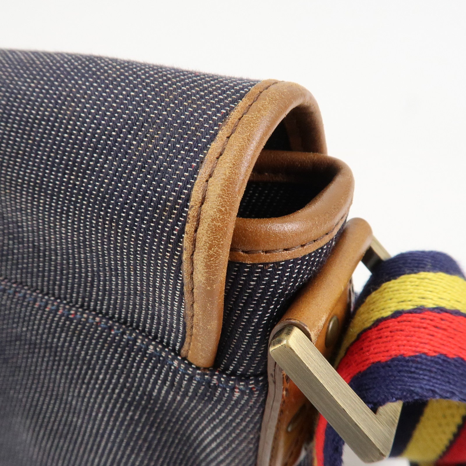 FENDI Zucca Canvas Leather Shoulder Bag Crossbody Bag Navy 7VA155