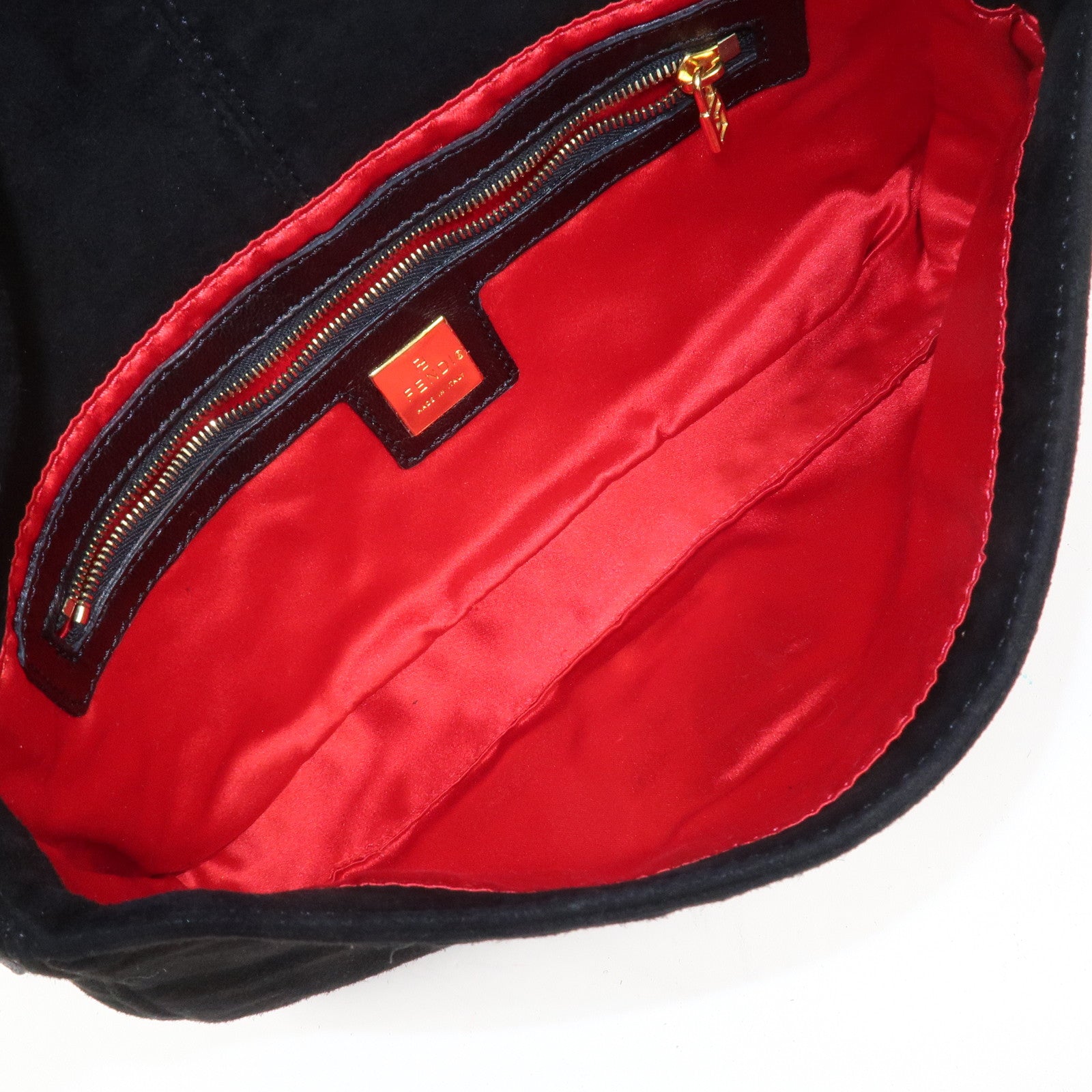 FENDI Mamma Baguette Suede Leather Shoulder Bag Black 26424