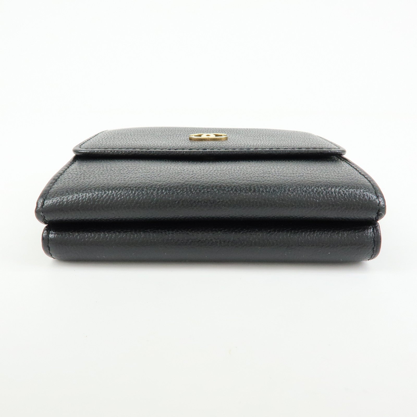CHANEL COCO Mark Lamb Skin Tri-fold Compact Wallet Black A13456