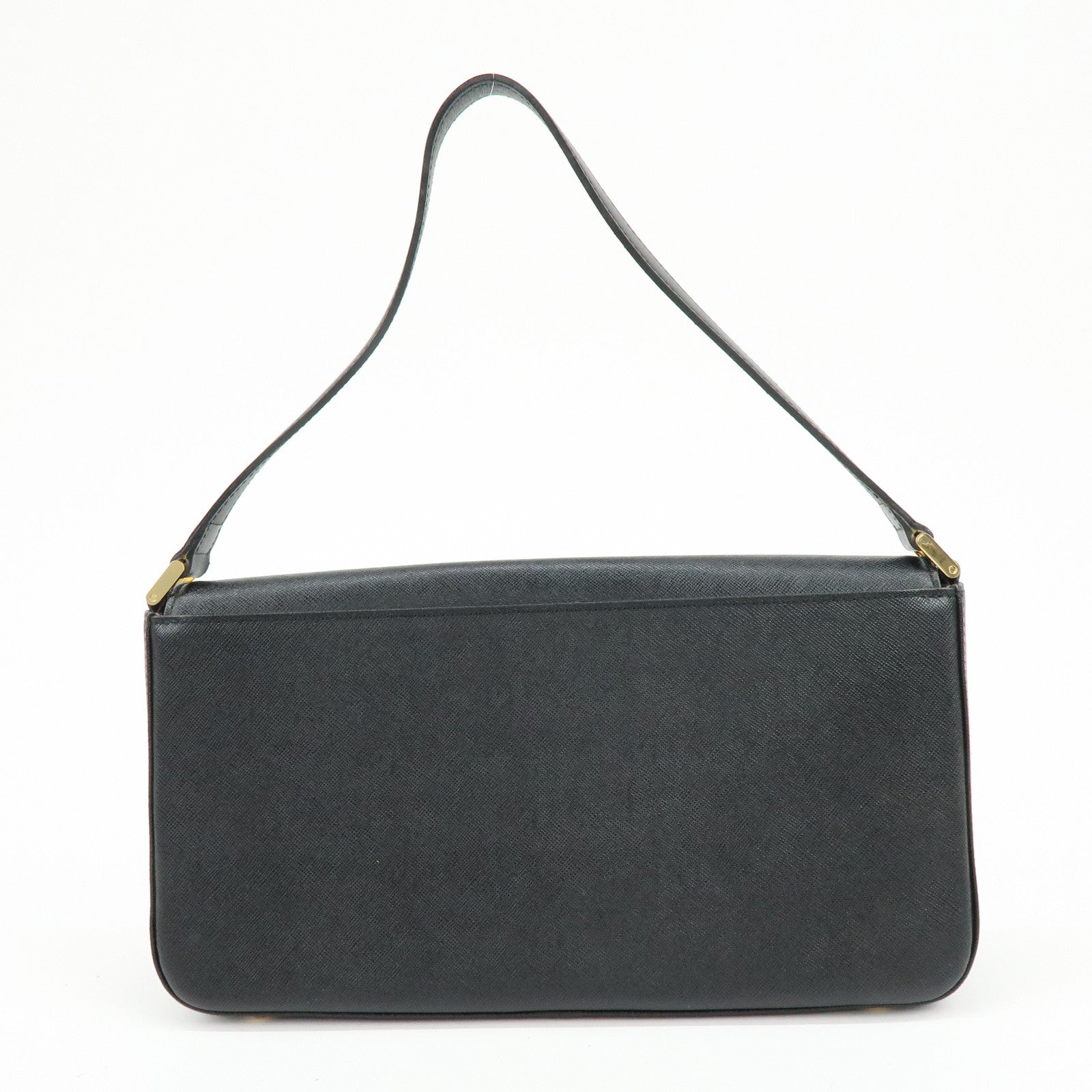 BURBERRY Logo Leather Flap Shoulder Bag Hand Bag Black