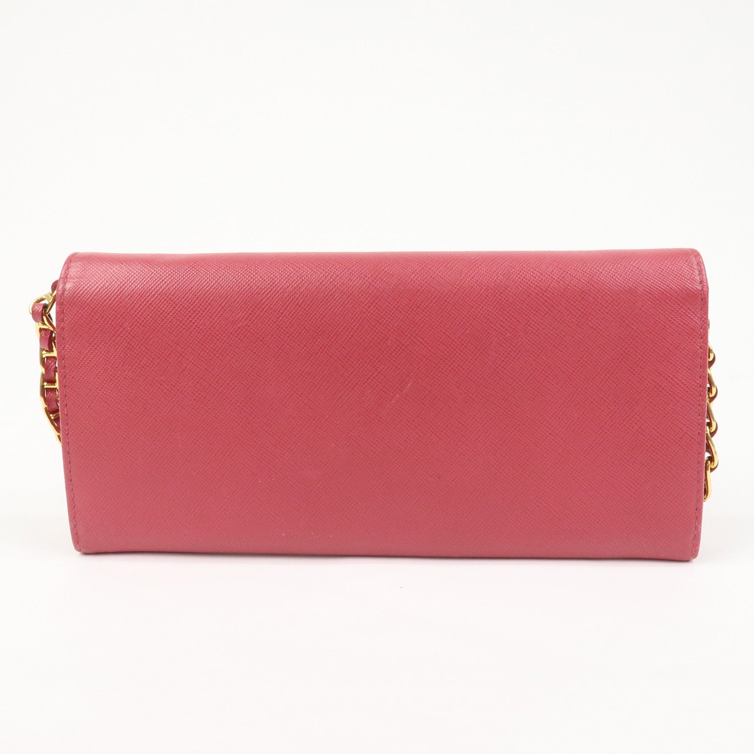 PRADA Logo Saffiano Leather WOC Chain Long Wallet Pink 1M1290