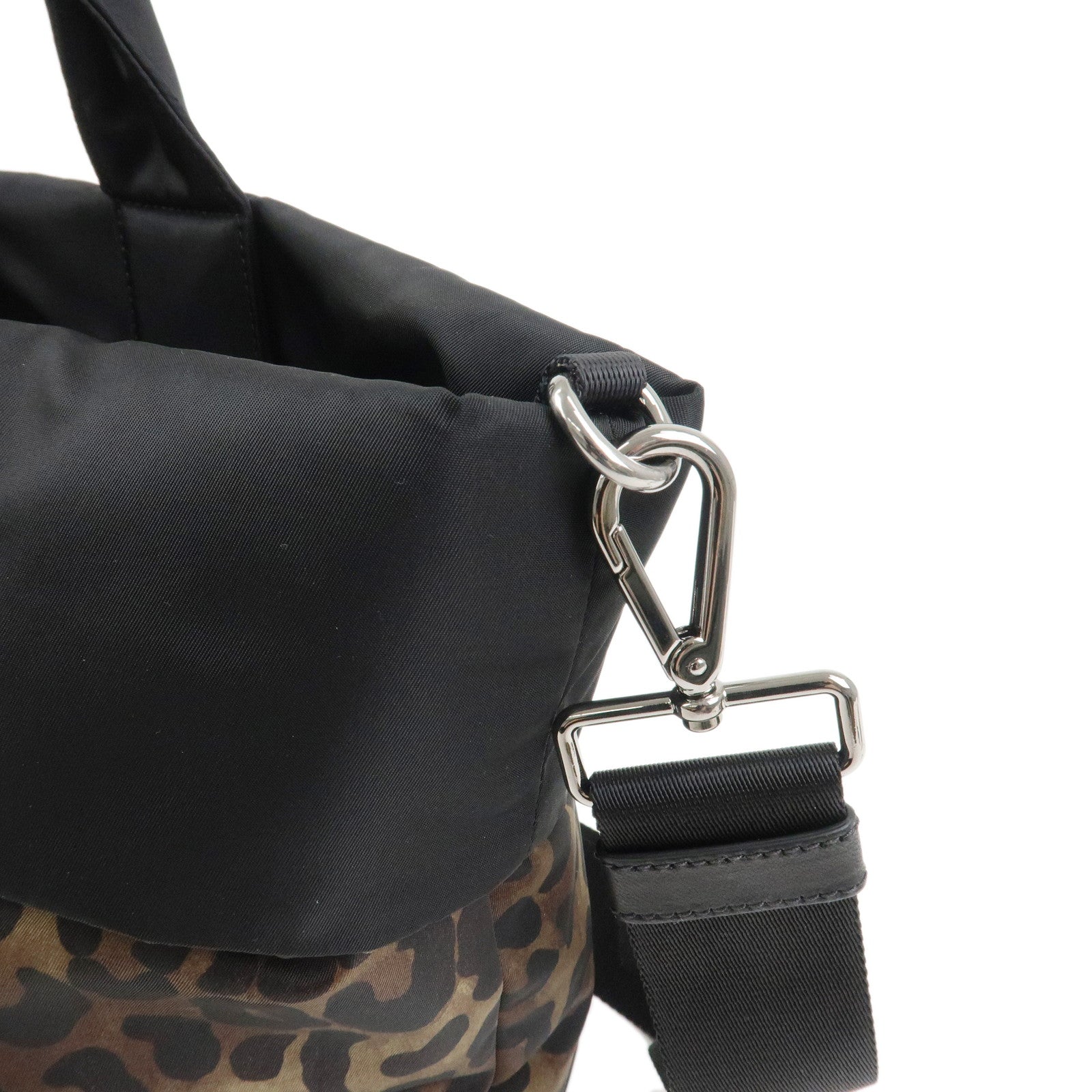 PRADA Logo Nylon Leather Leopard 2Way Bag Shoulder Bag Black B1959V