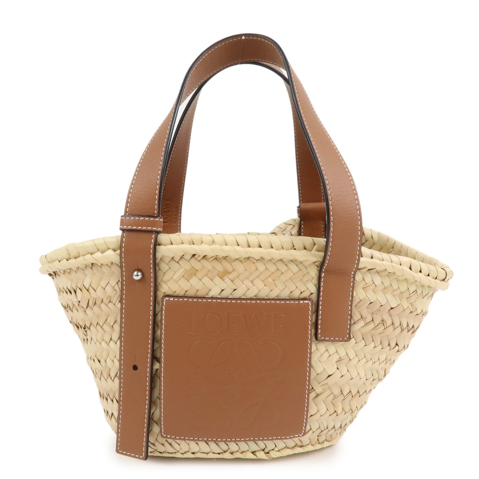 LOEWE Anagram Raffia Calf Leather Hand Bag Tote Bag Natural Tan