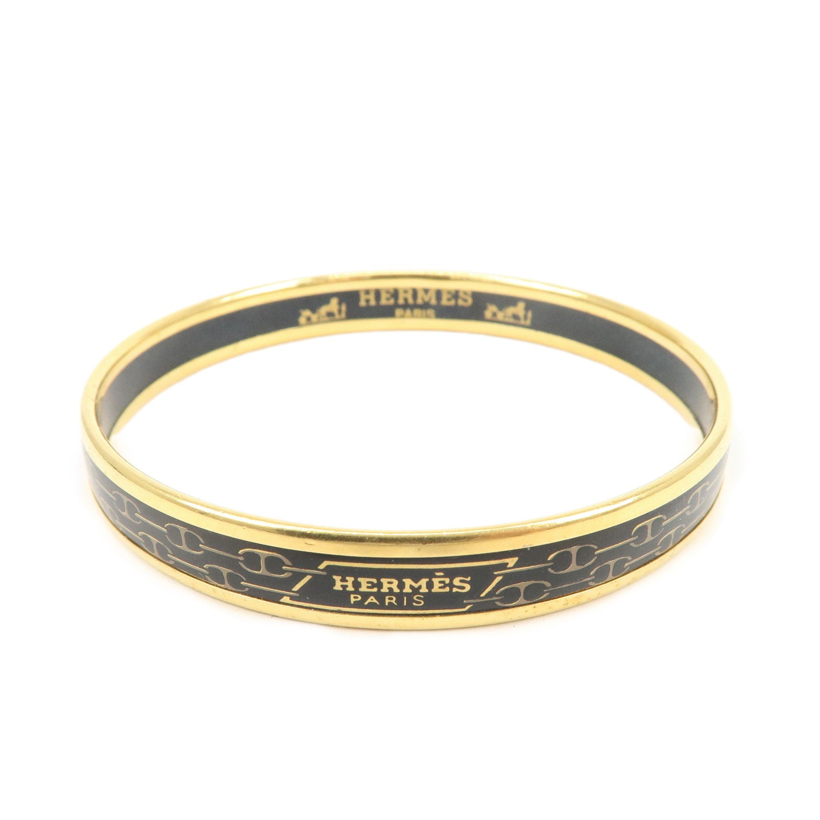 HERMES Email PM Gold Plated Bracelet Bangle Black Gold