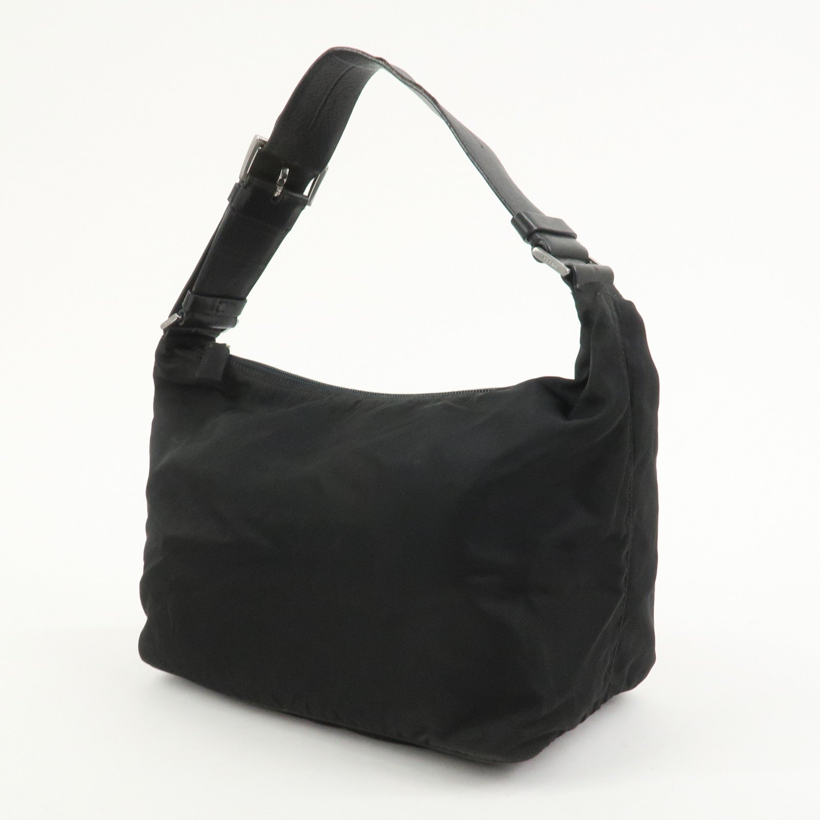 PRADA Triangle Logo Nylon Leather Shoulder Bag Hand Bag Black