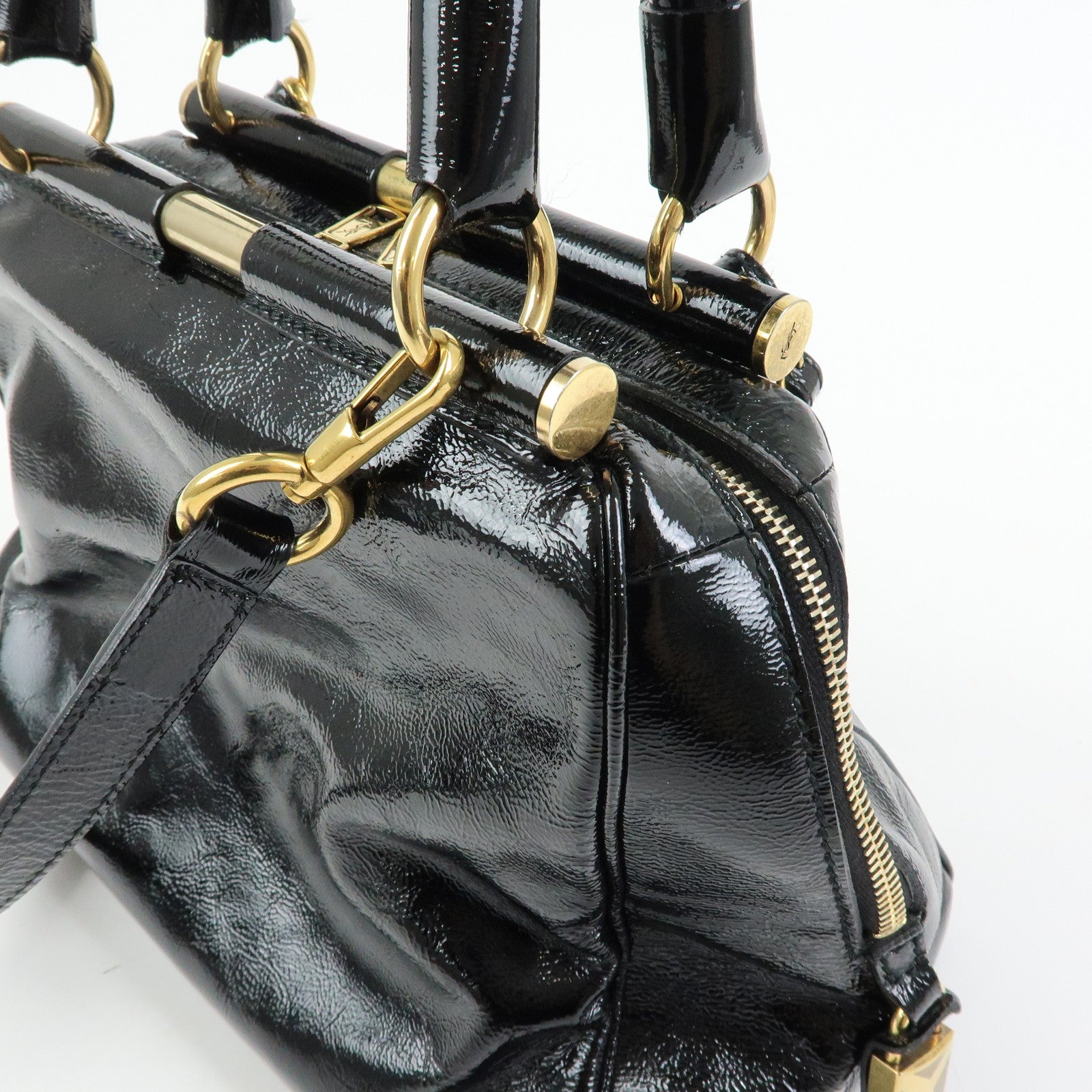 SAINT LAURENT PARIS Y Line Patent Leather 2Way Bag Black 197153